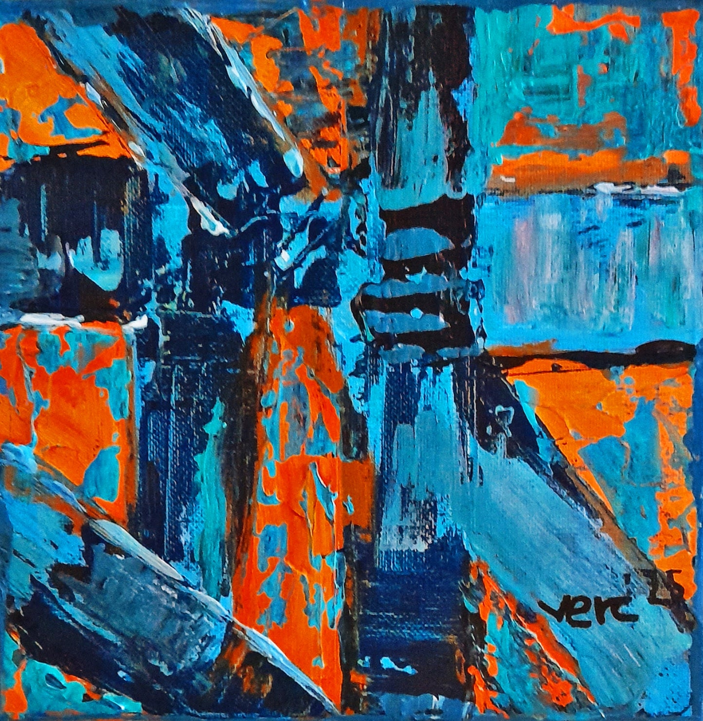 Set of 2 - Blue Abstract Contemporary Original Painting Textured Art By Vercmagnus