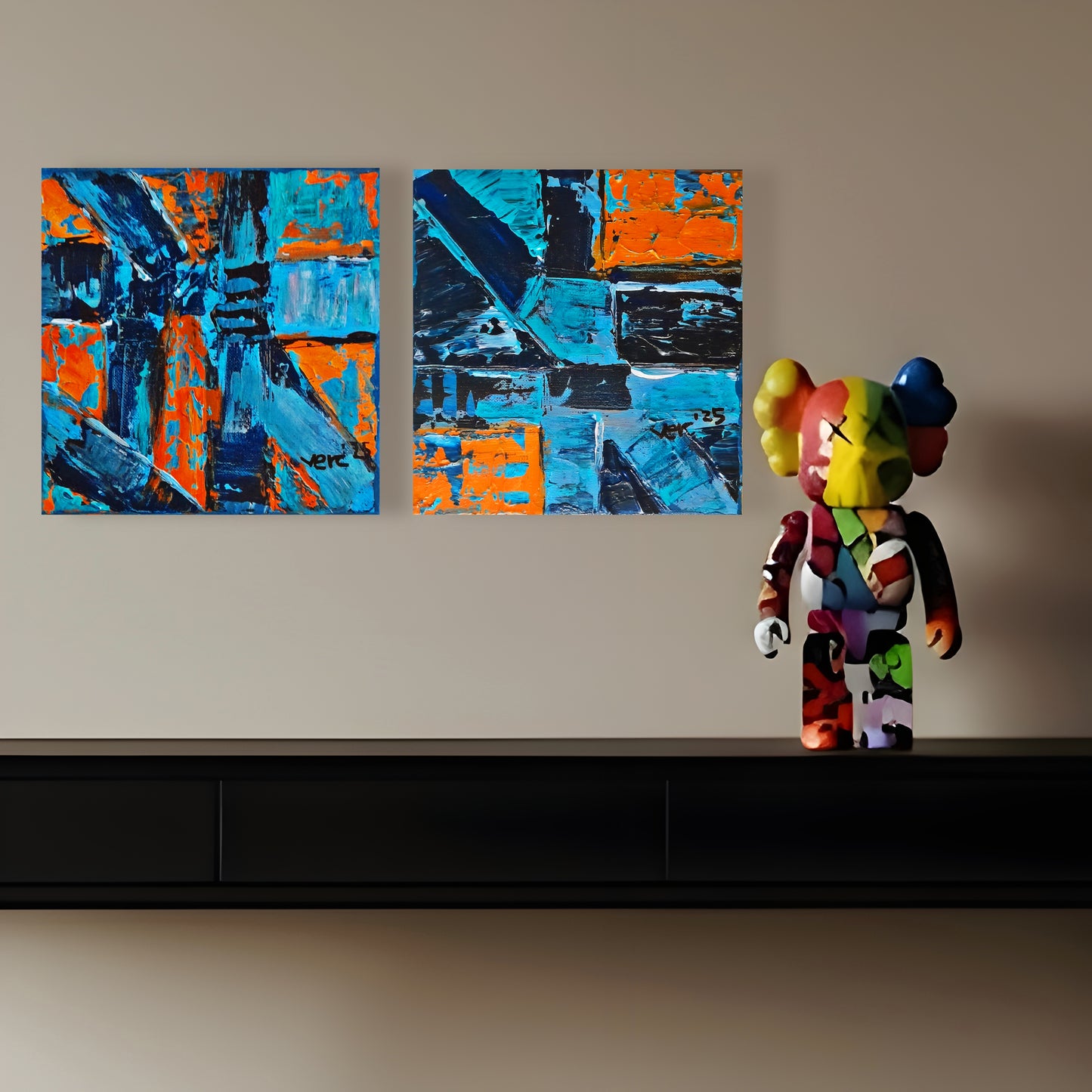 Set of 2 - Blue Abstract Contemporary Original Painting Textured Art By Vercmagnus