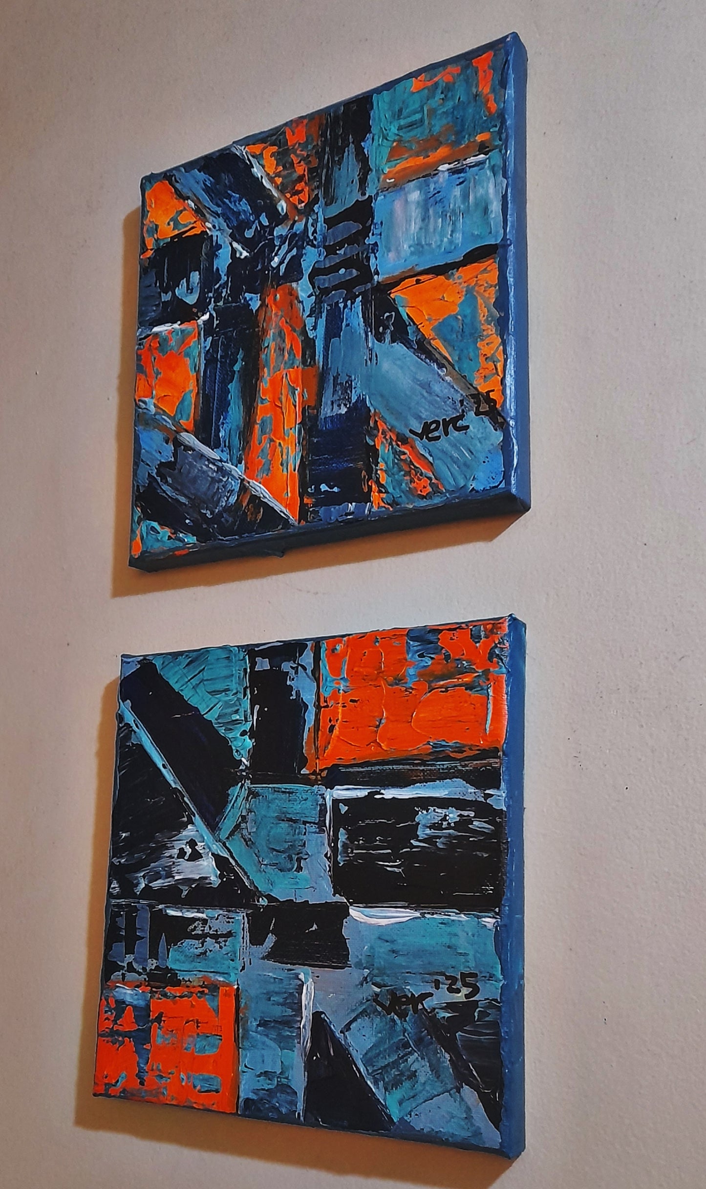 Set of 2 - Blue Abstract Contemporary Original Painting Textured Art By Vercmagnus