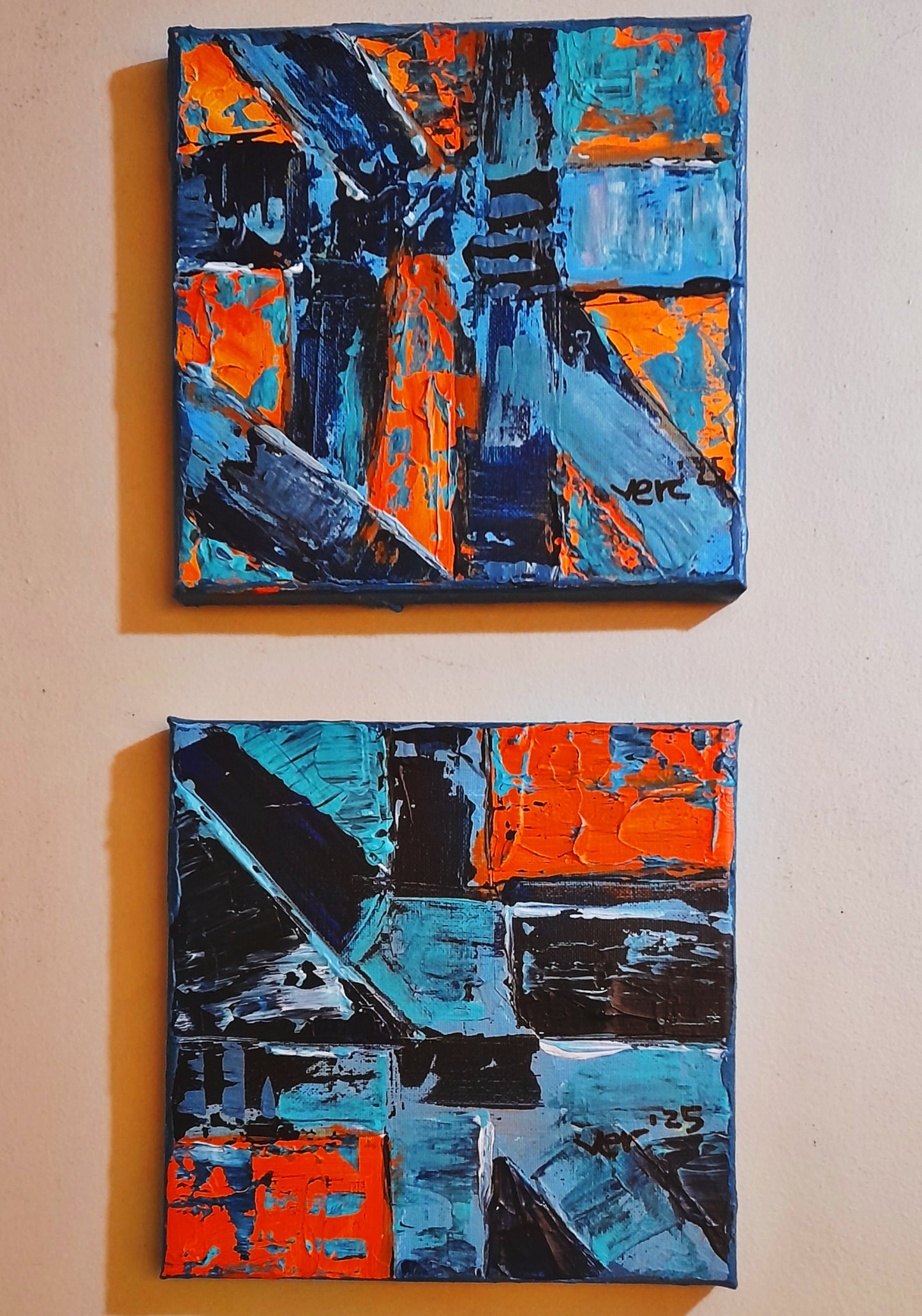 Set of 2 - Blue Abstract Contemporary Original Painting Textured Art By Vercmagnus