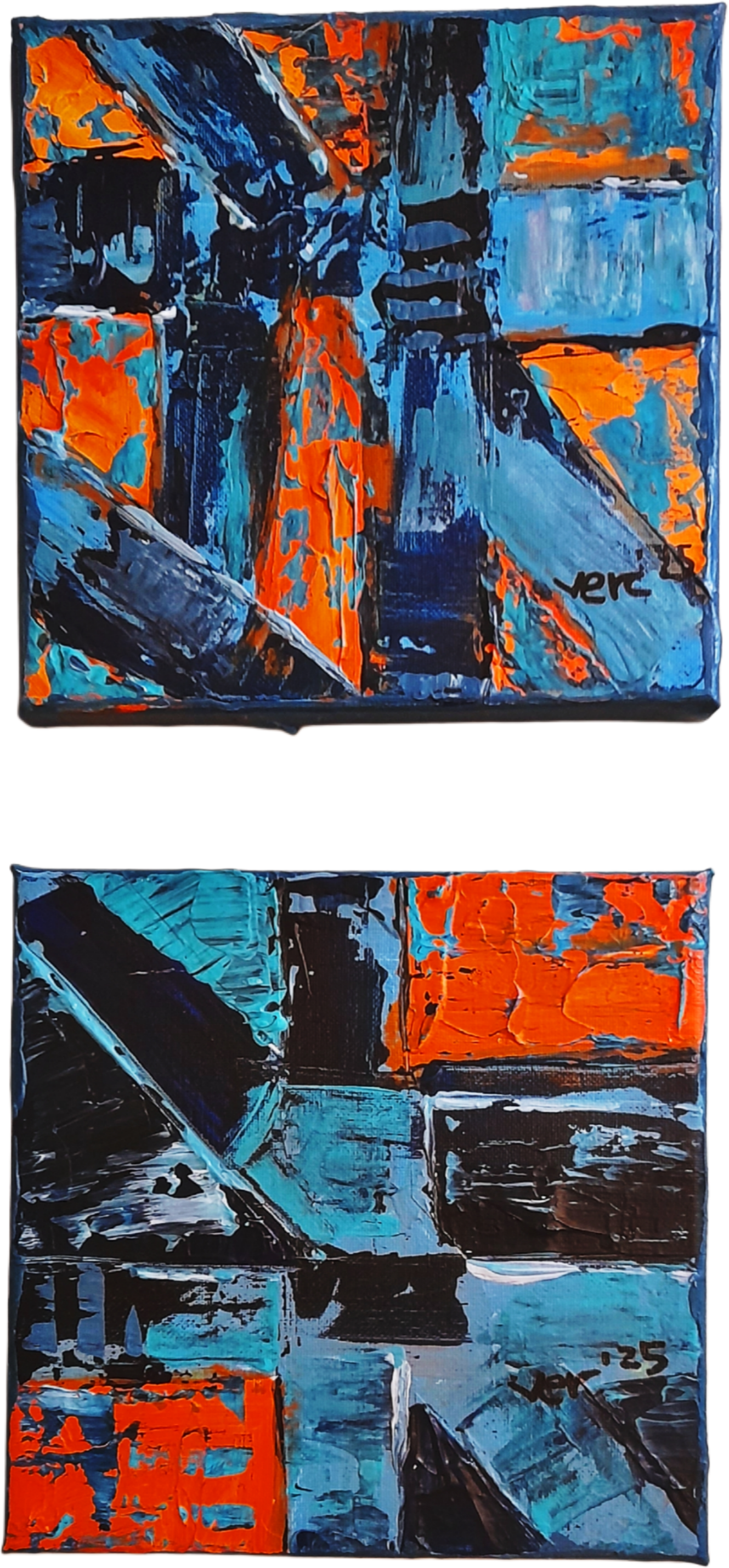 Set of 2 - Blue Abstract Contemporary Original Painting Textured Art By Vercmagnus