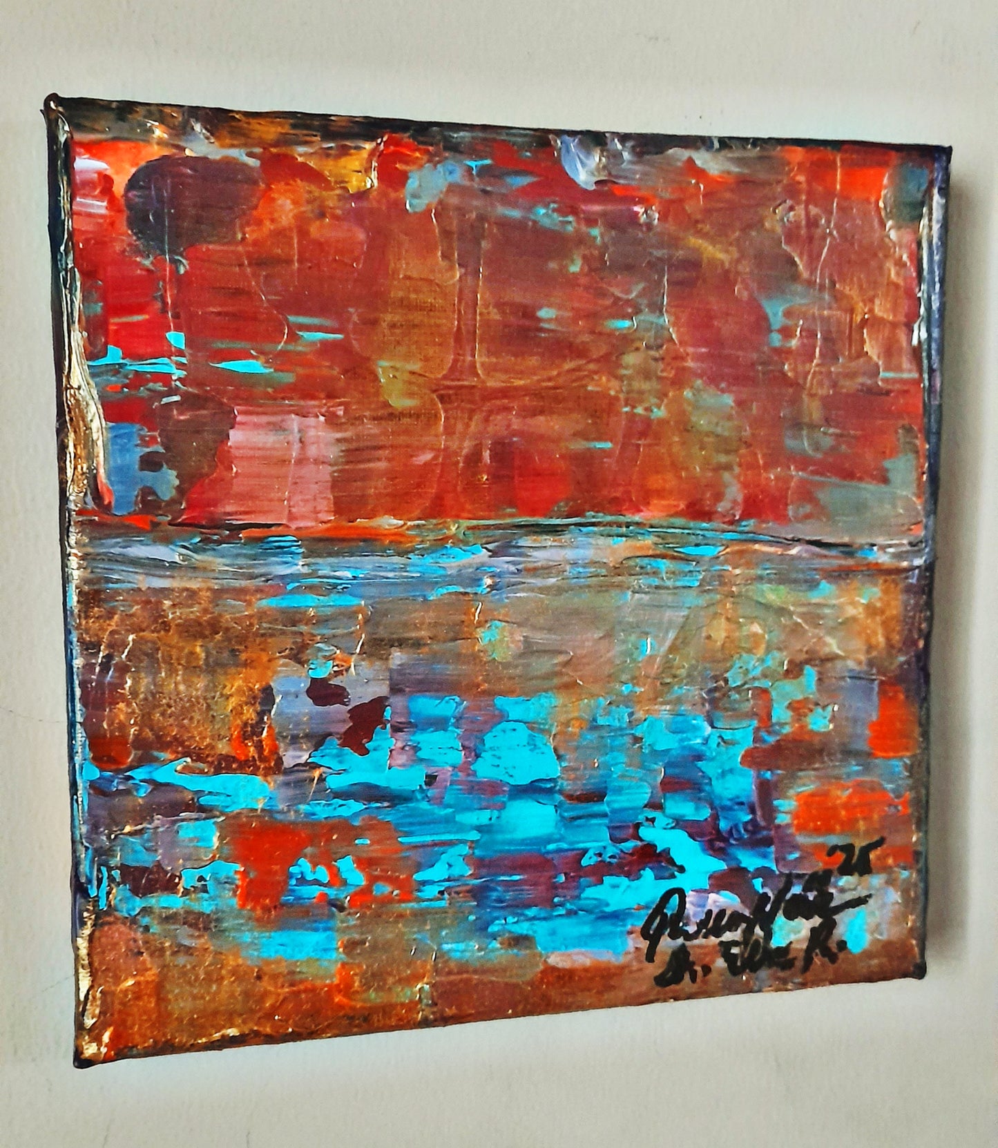 Set of 2 - Rustic Colorful Abstract Original Painting By QN