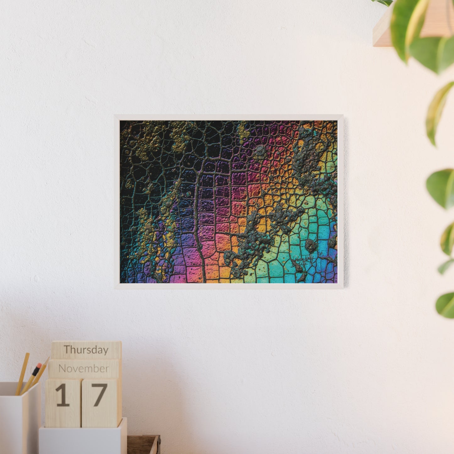 Rainbow Textured Art Poster with Wooden Frame Wall Art By QueenNoble