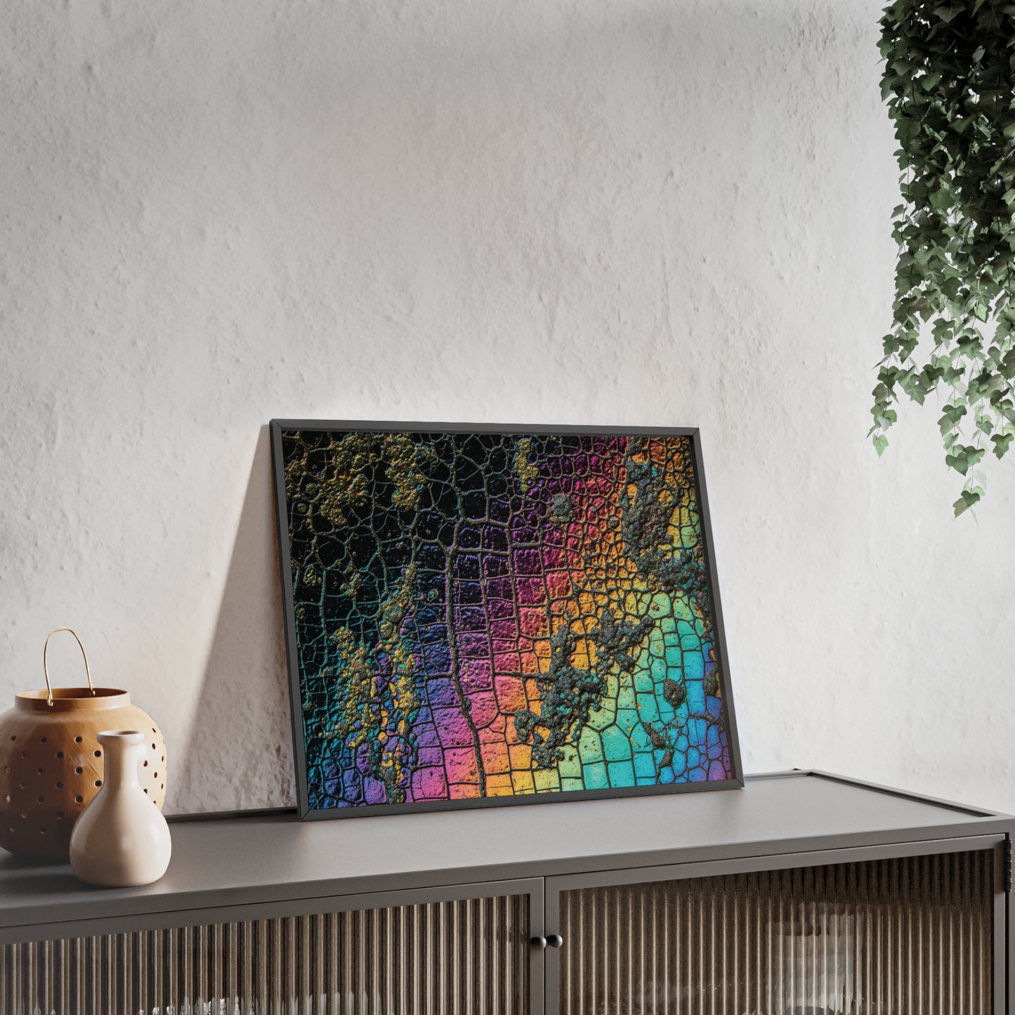 Rainbow Textured Art Poster with Wooden Frame Wall Art By QueenNoble