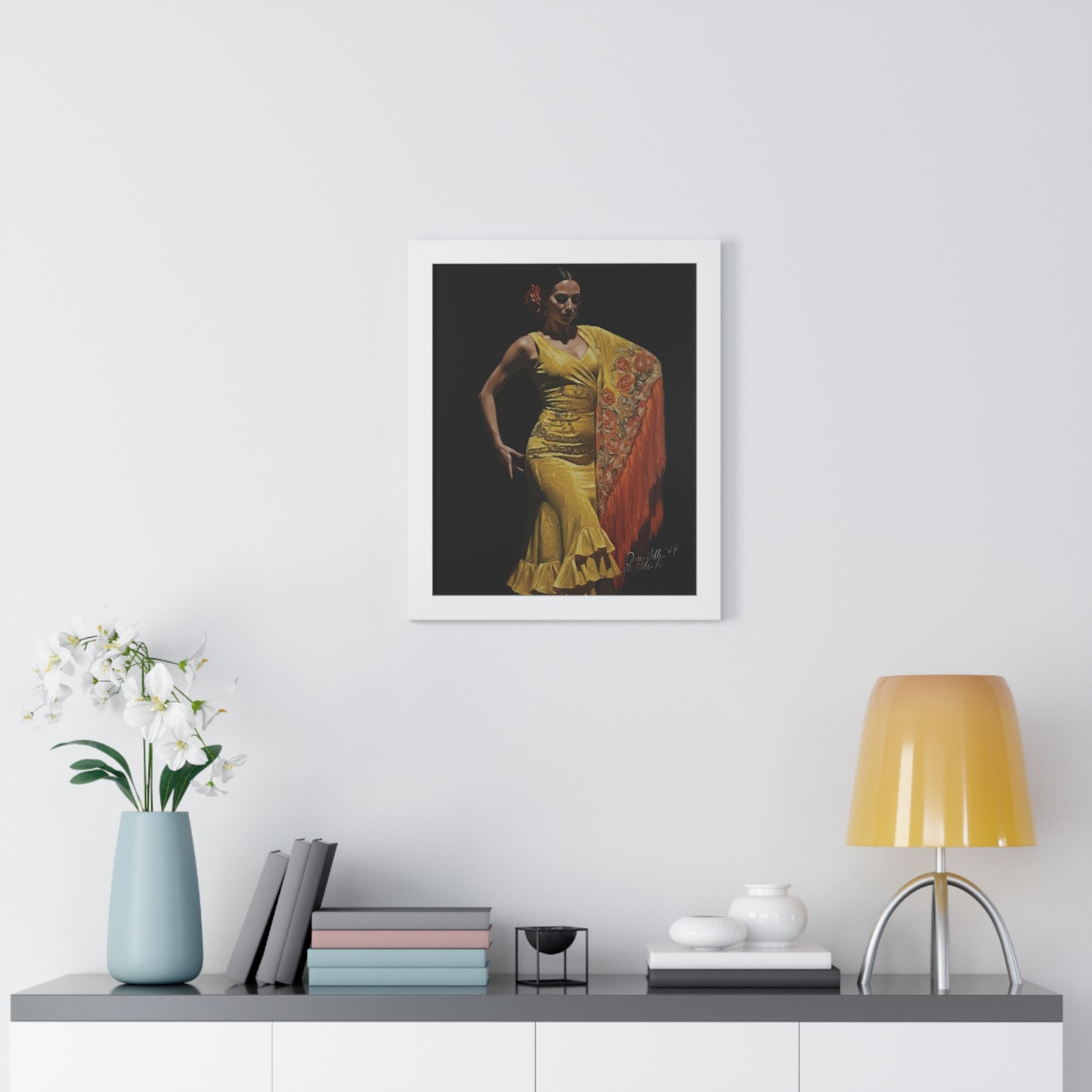 Elegant Flamenco Dancer Framed Vertical Poster, Wall Art By QueenNoble