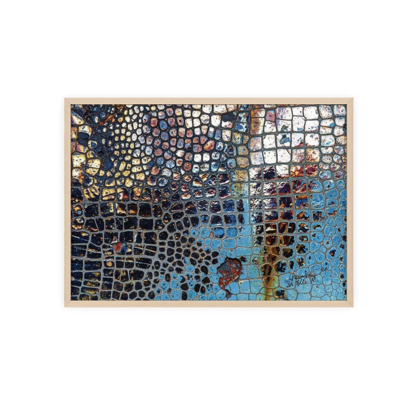 Poster with frame - Blue Cracking Crocodile Texture by QueenNoble