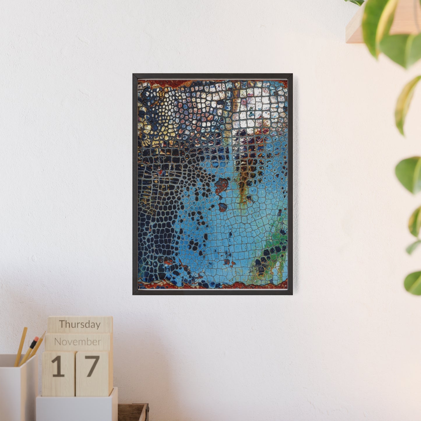 Poster with frame - Blue Cracking Crocodile Texture by QueenNoble