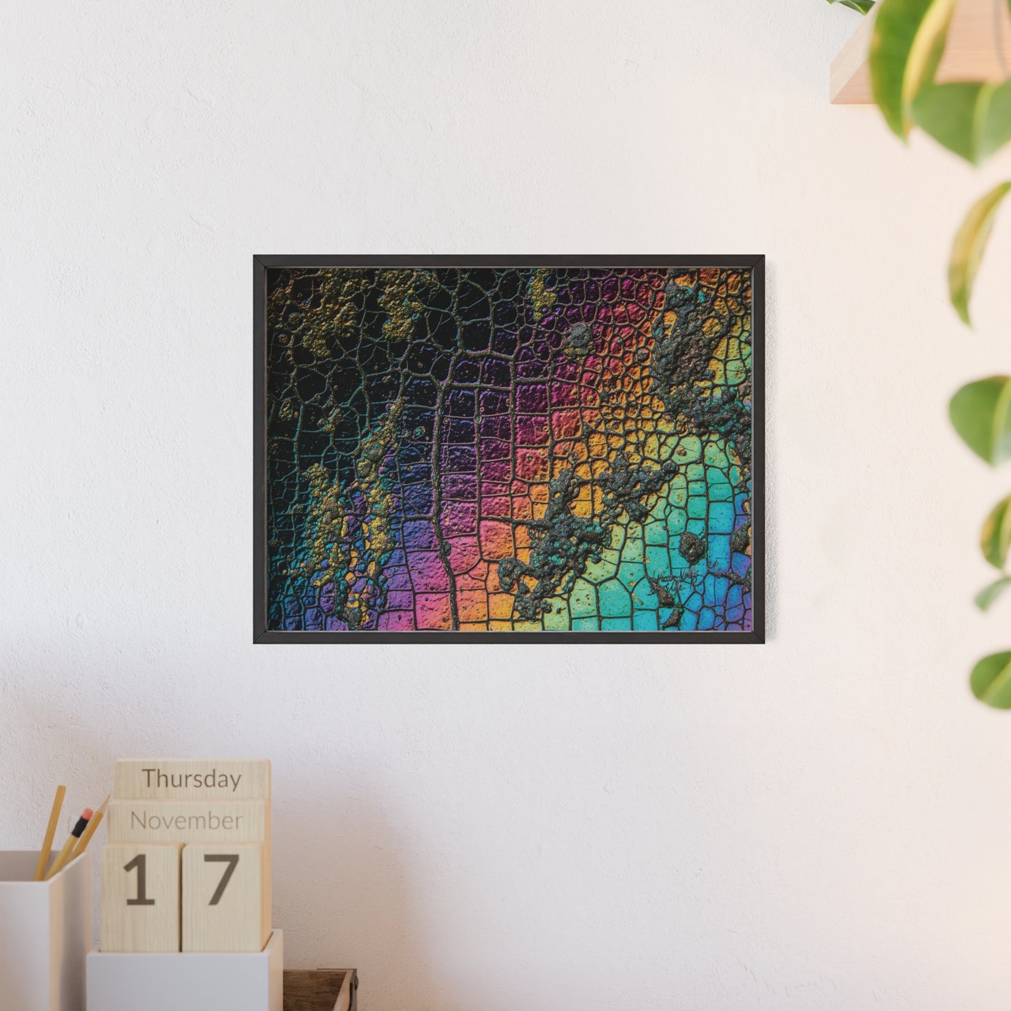 Rainbow Textured Art Poster with Wooden Frame Wall Art By QueenNoble