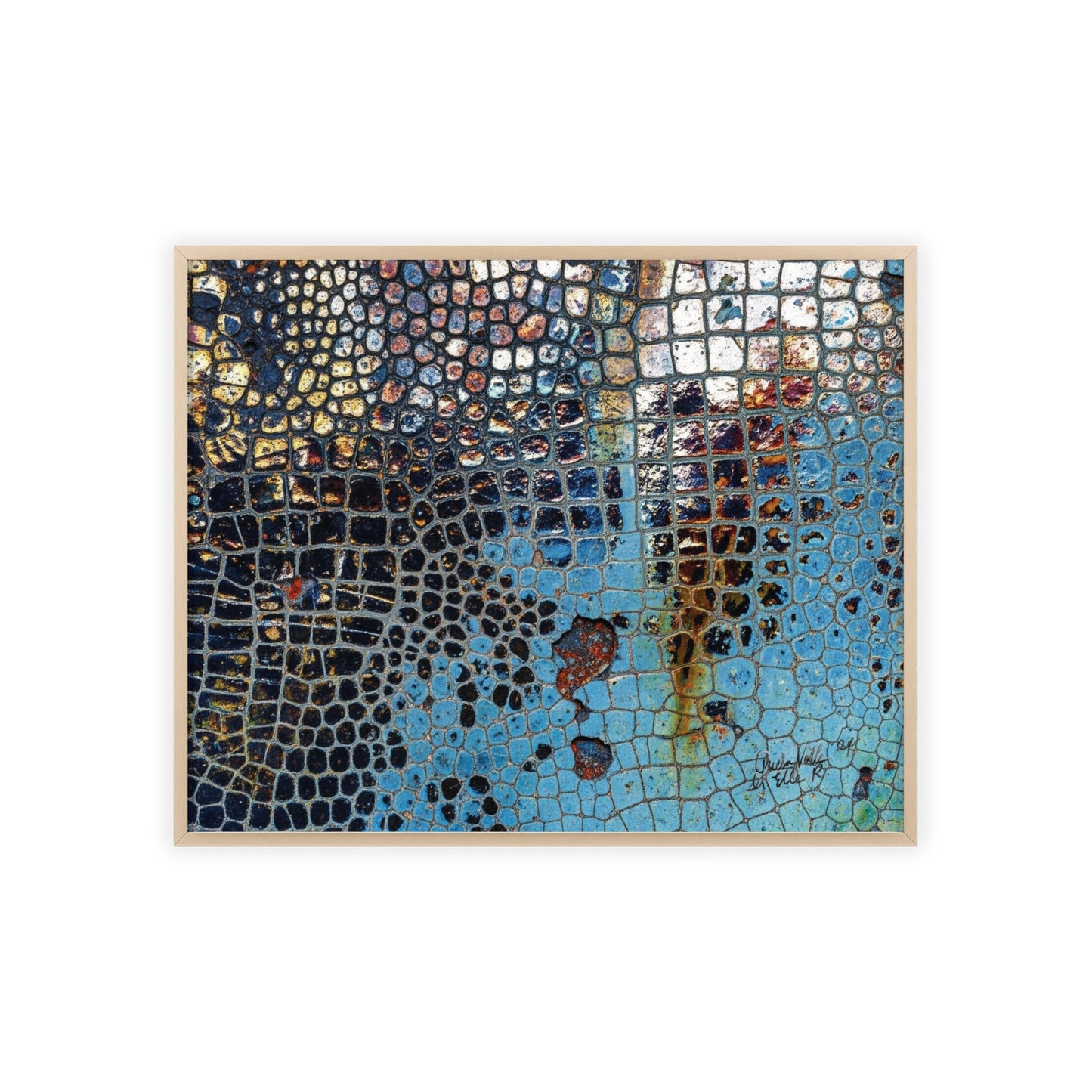 Poster with frame - Blue Cracking Crocodile Texture by QueenNoble