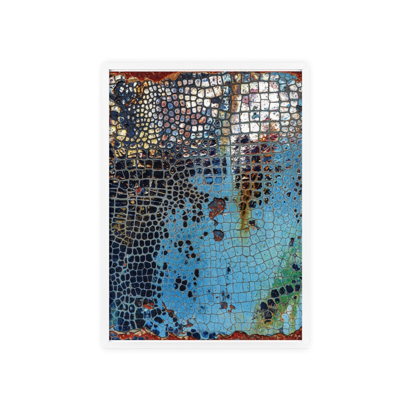 Poster with frame - Blue Cracking Crocodile Texture by QueenNoble