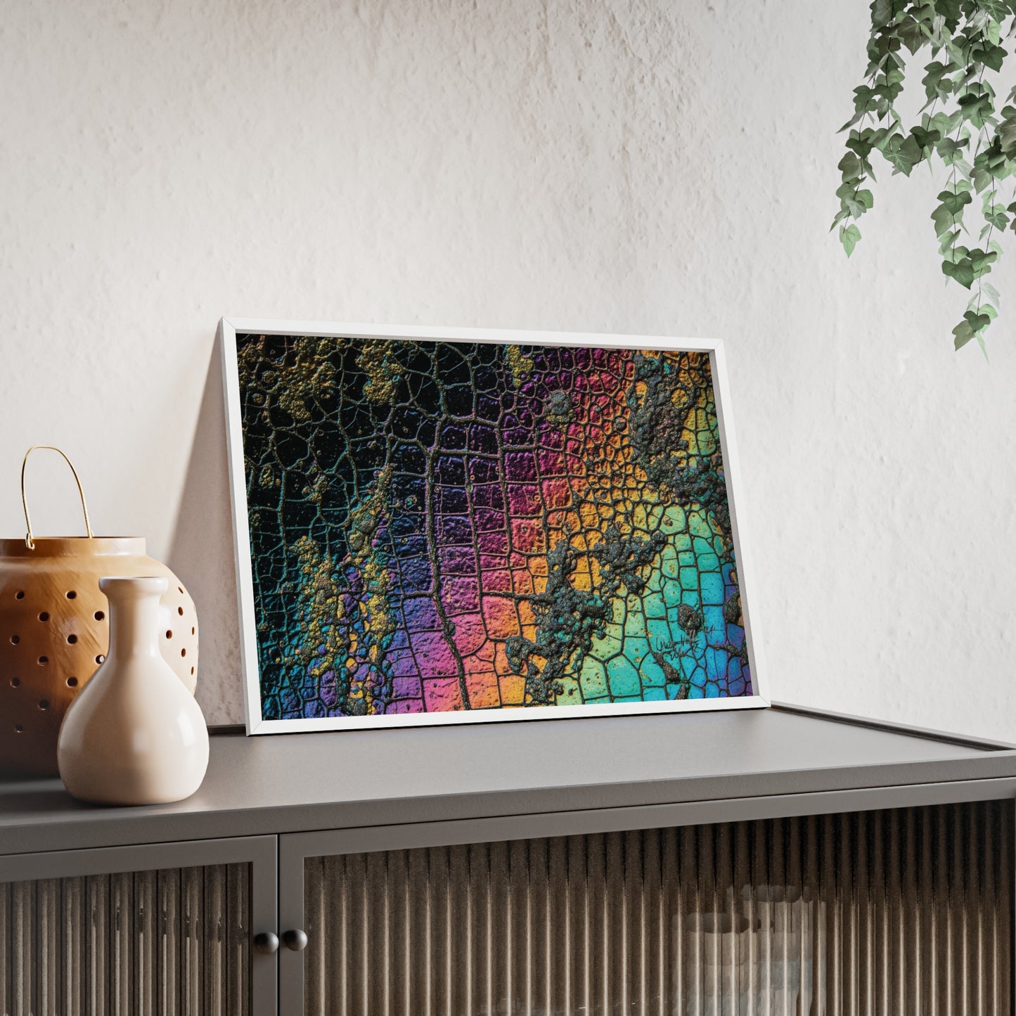 Rainbow Textured Art Poster with Wooden Frame Wall Art By QueenNoble
