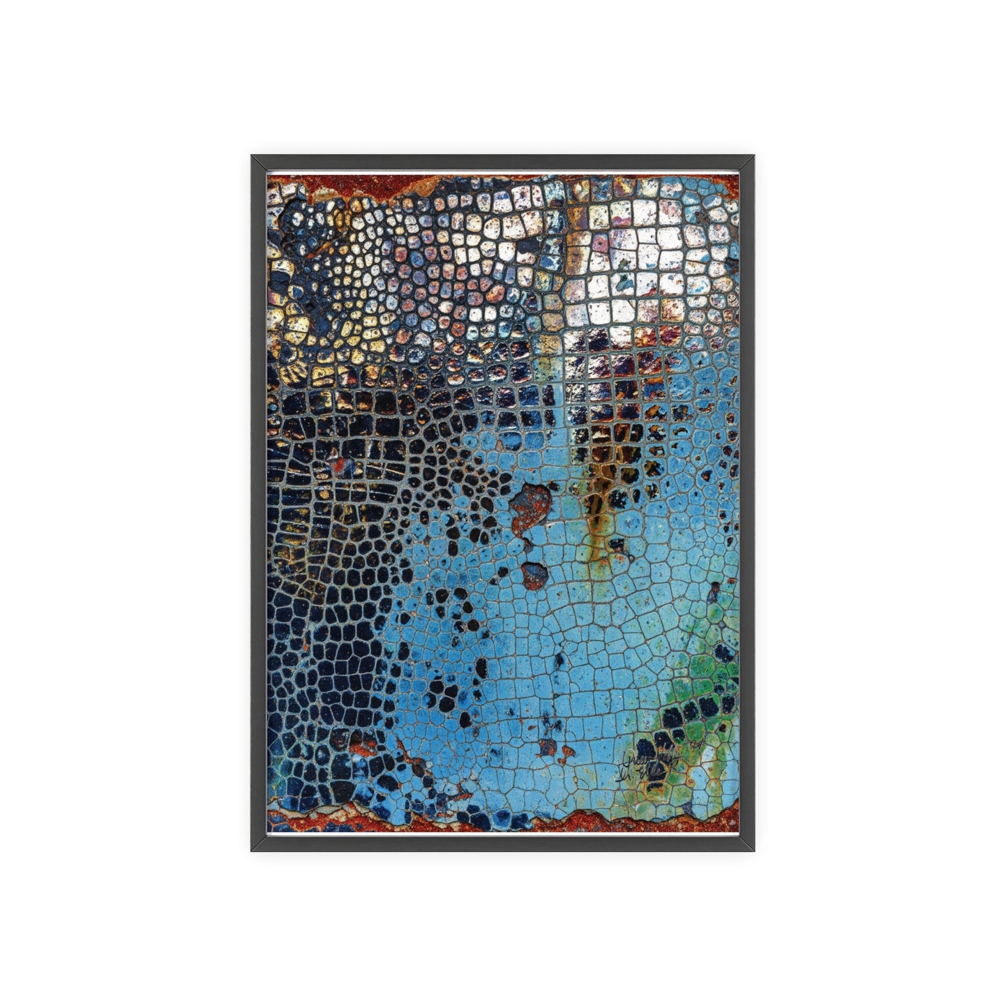 Poster with frame - Blue Cracking Crocodile Texture by QueenNoble