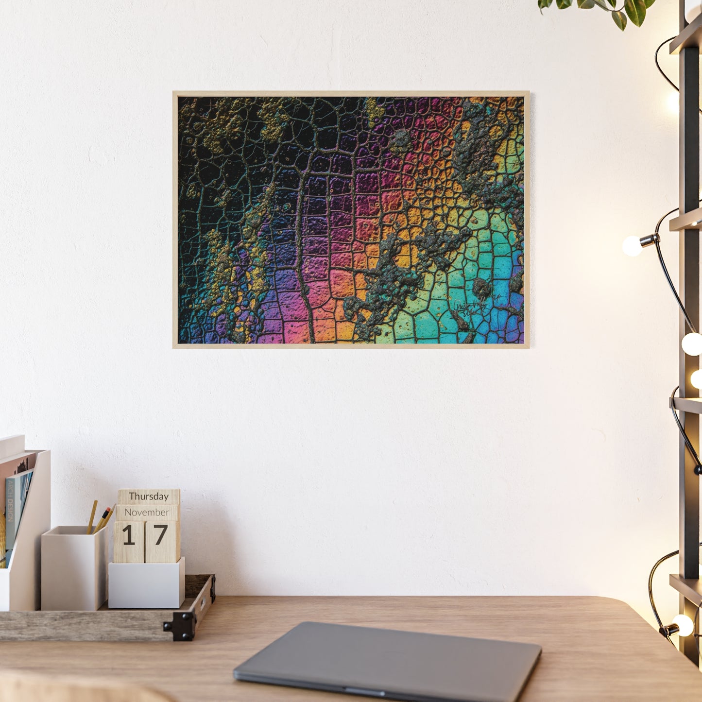 Rainbow Textured Art Poster with Wooden Frame Wall Art By QueenNoble
