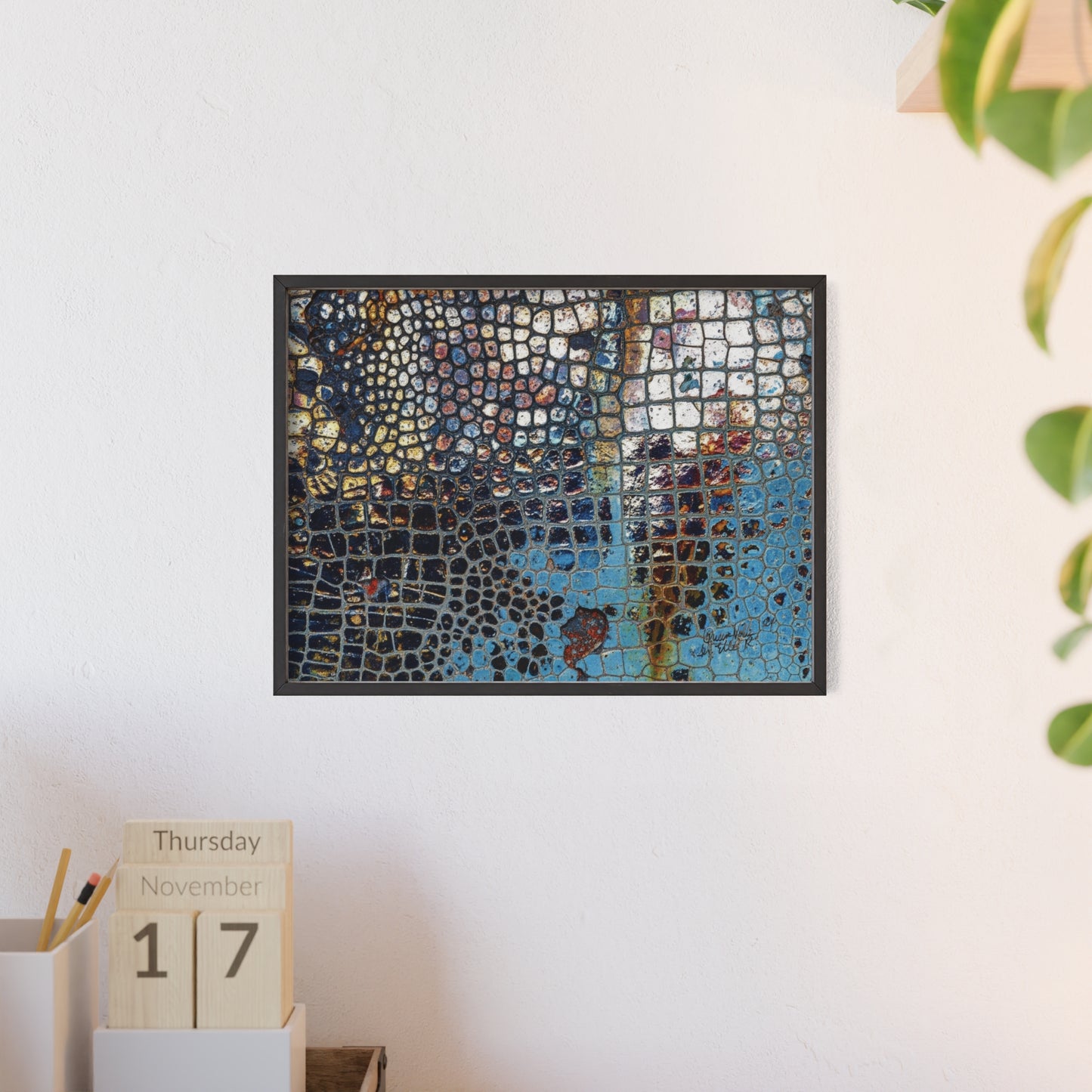 Poster with frame - Blue Cracking Crocodile Texture by QueenNoble