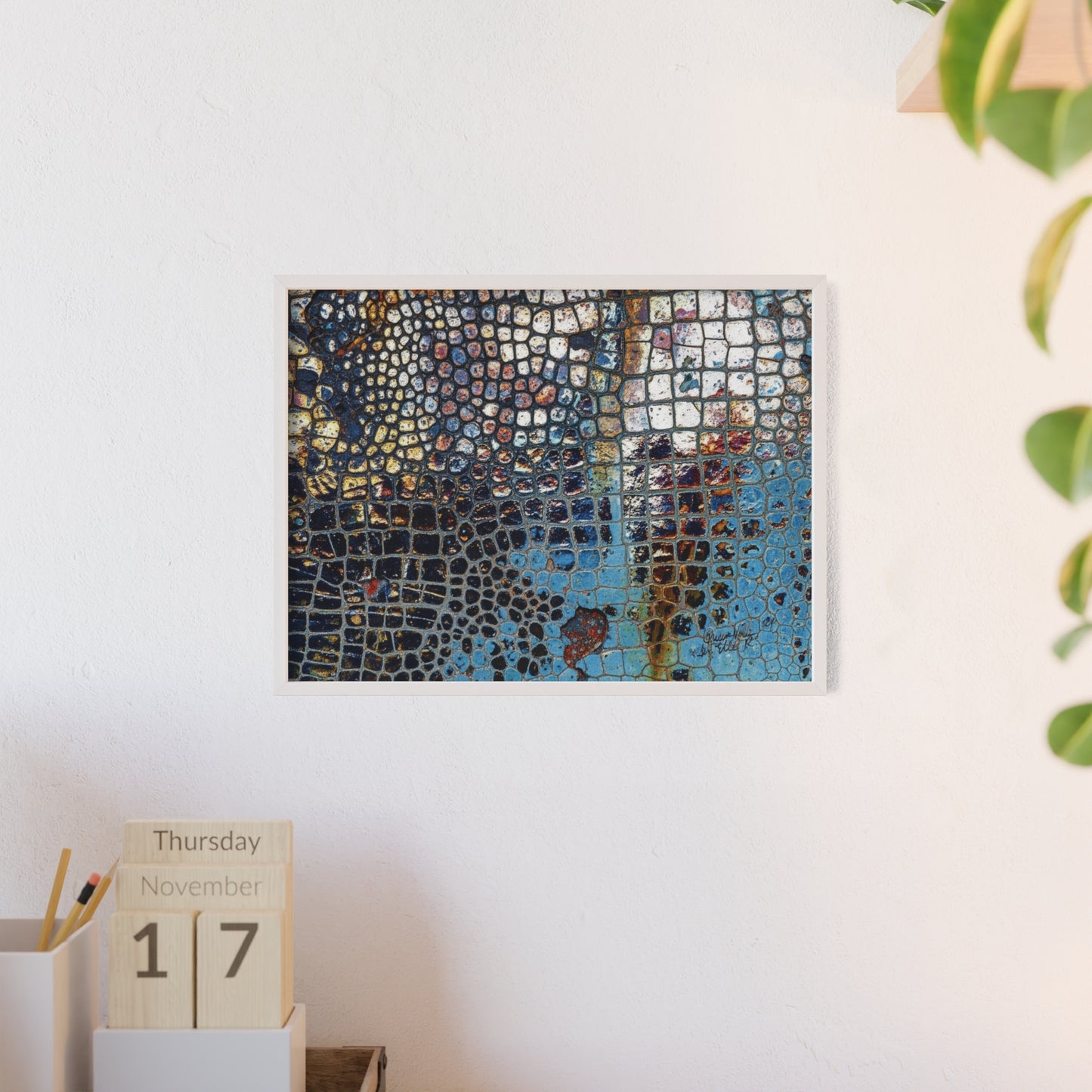 Poster with frame - Blue Cracking Crocodile Texture by QueenNoble