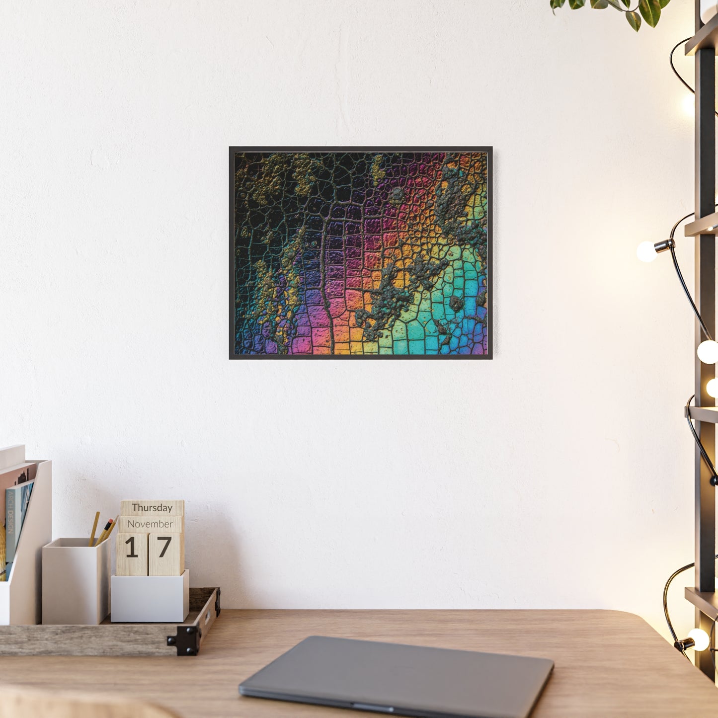 Rainbow Textured Art Poster with Wooden Frame Wall Art By QueenNoble