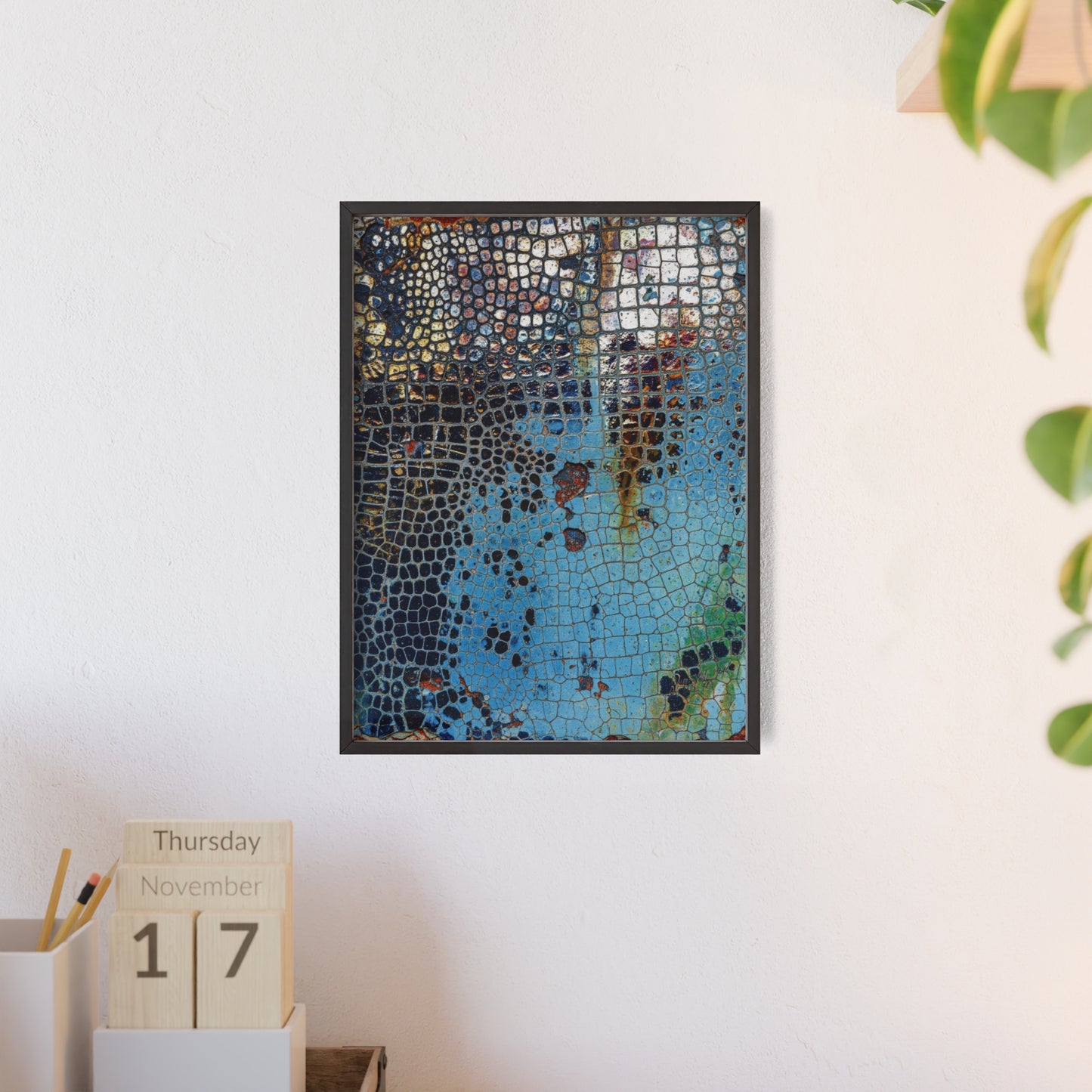 Poster with frame - Blue Cracking Crocodile Texture by QueenNoble