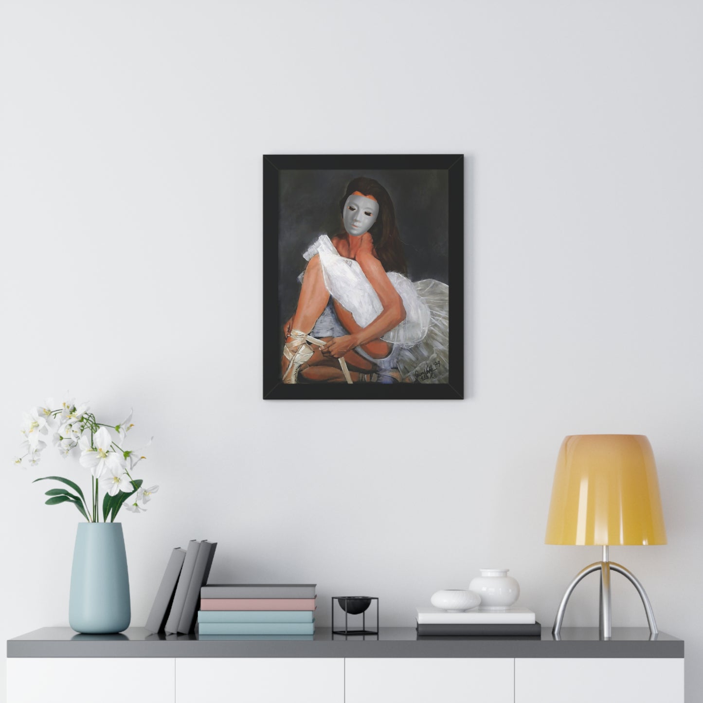 Ballerina With A Mask Wall Print Framed Vertical Poster By QueenNoble