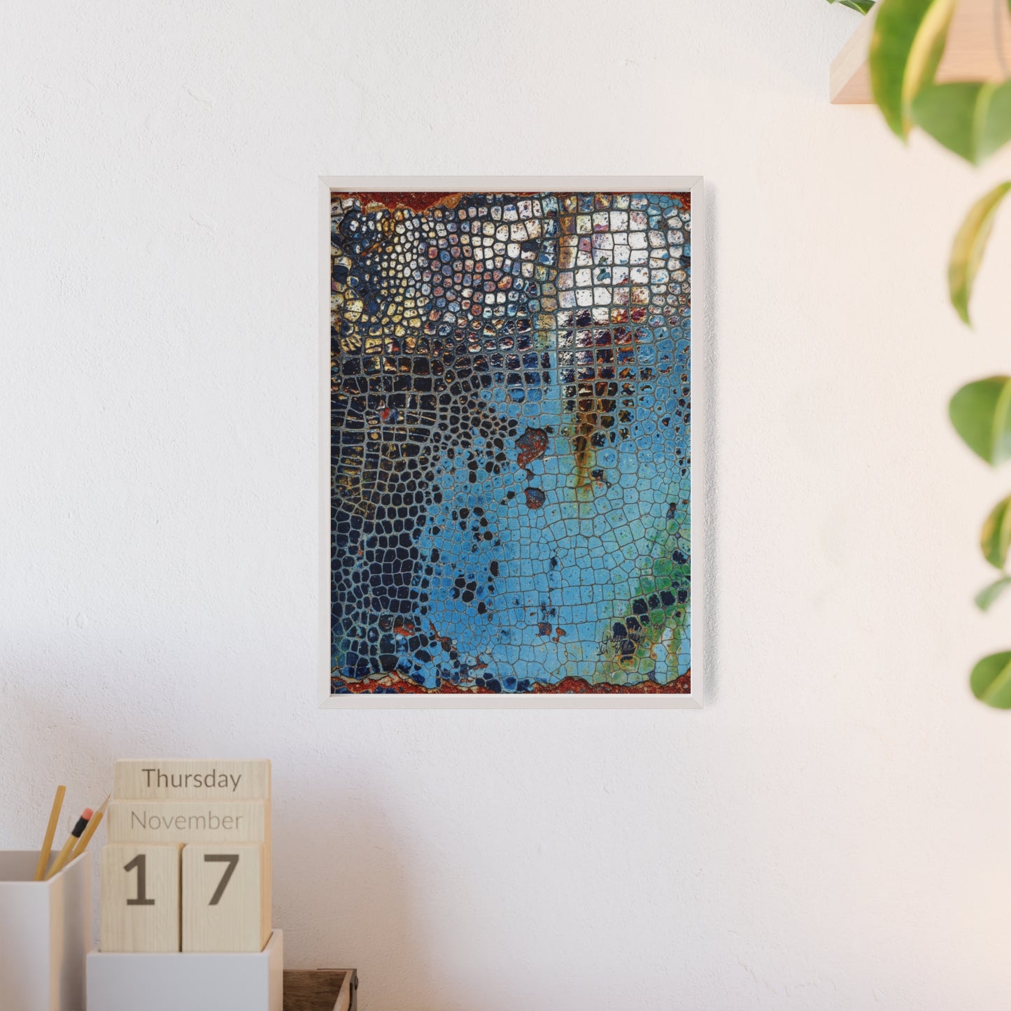 Poster with frame - Blue Cracking Crocodile Texture by QueenNoble