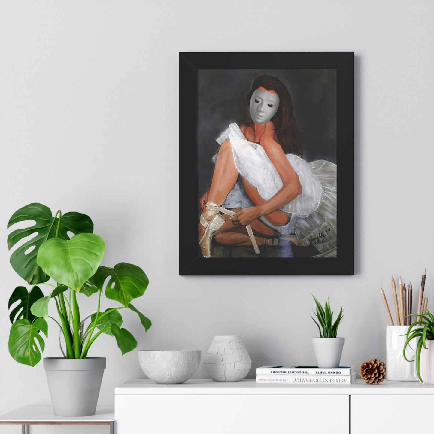 Ballerina With A Mask Wall Print Framed Vertical Poster By QueenNoble