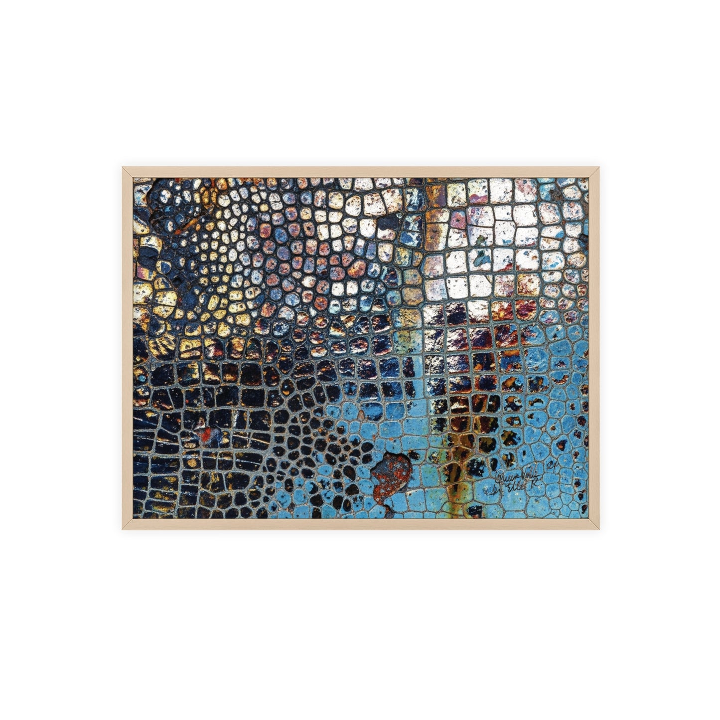 Poster with frame - Blue Cracking Crocodile Texture by QueenNoble