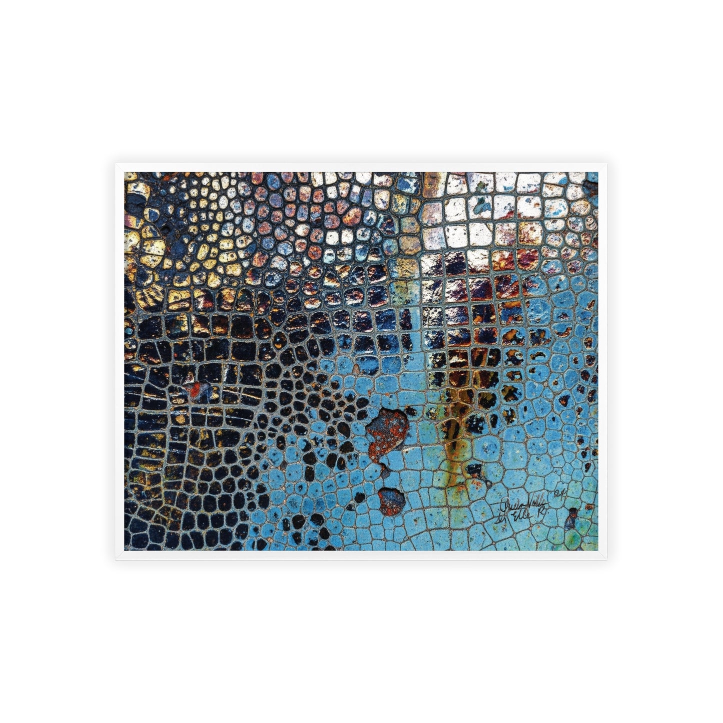 Poster with frame - Blue Cracking Crocodile Texture by QueenNoble
