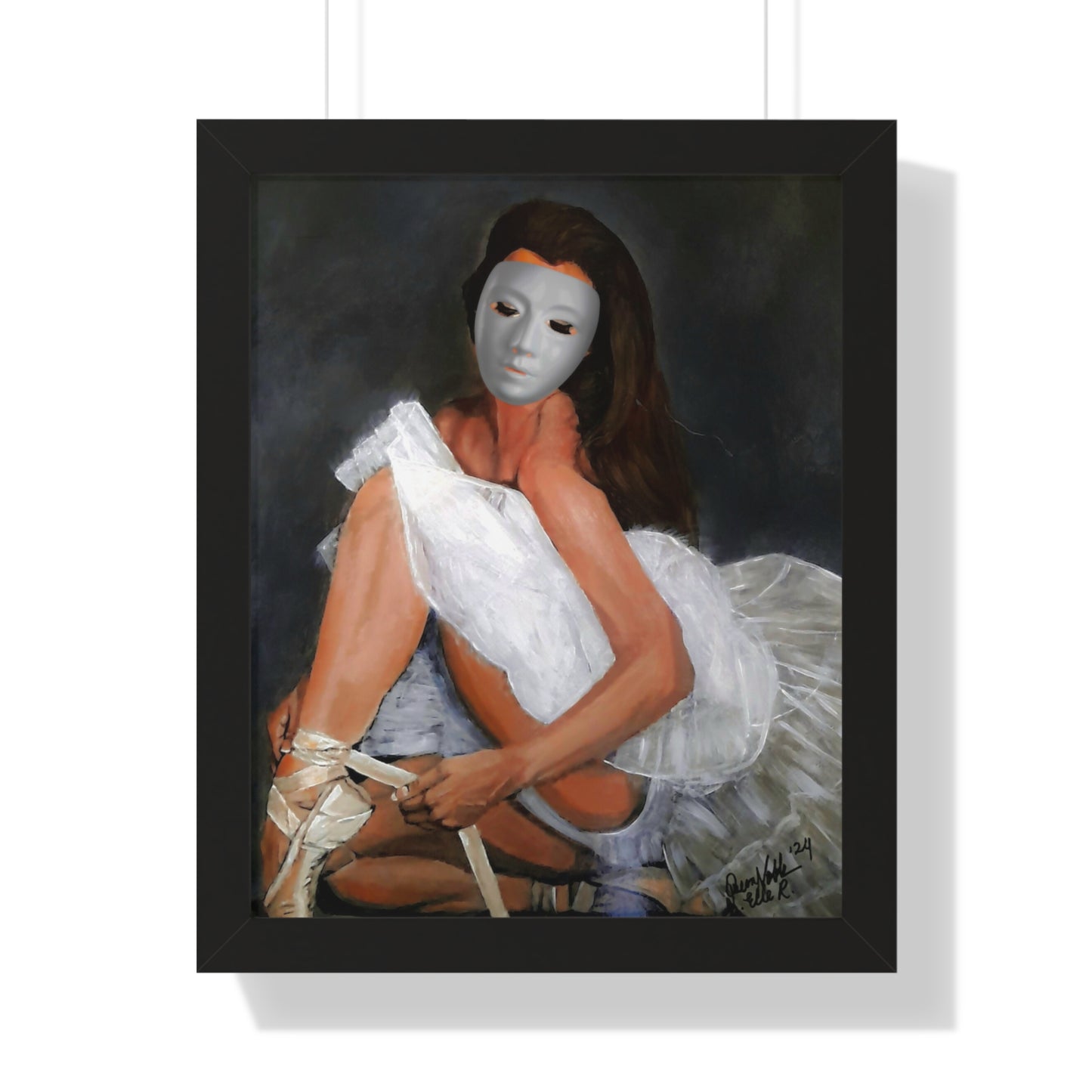 Ballerina With A Mask Wall Print Framed Vertical Poster By QueenNoble
