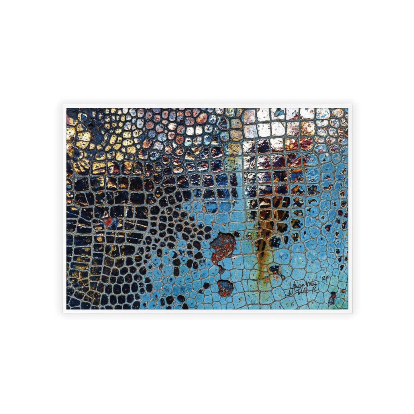 Poster with frame - Blue Cracking Crocodile Texture by QueenNoble