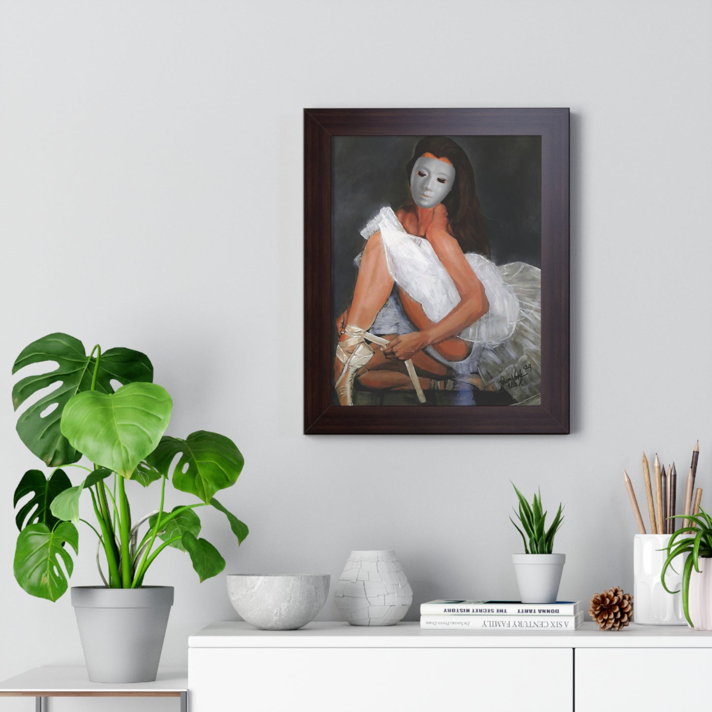 Ballerina With A Mask Wall Print Framed Vertical Poster By QueenNoble