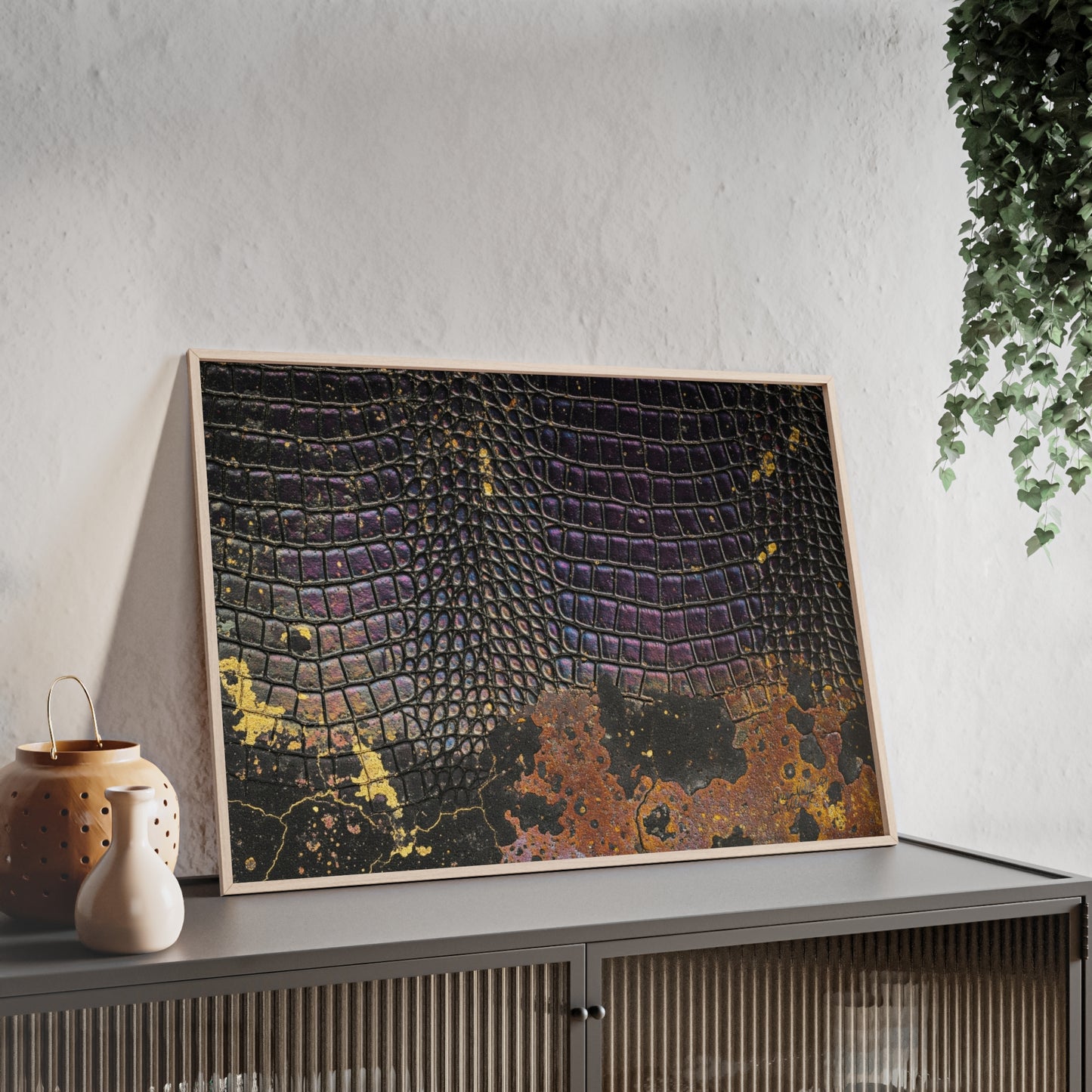 Purple Golden Crocodile Framed Poster Wall Art By QueenNoble