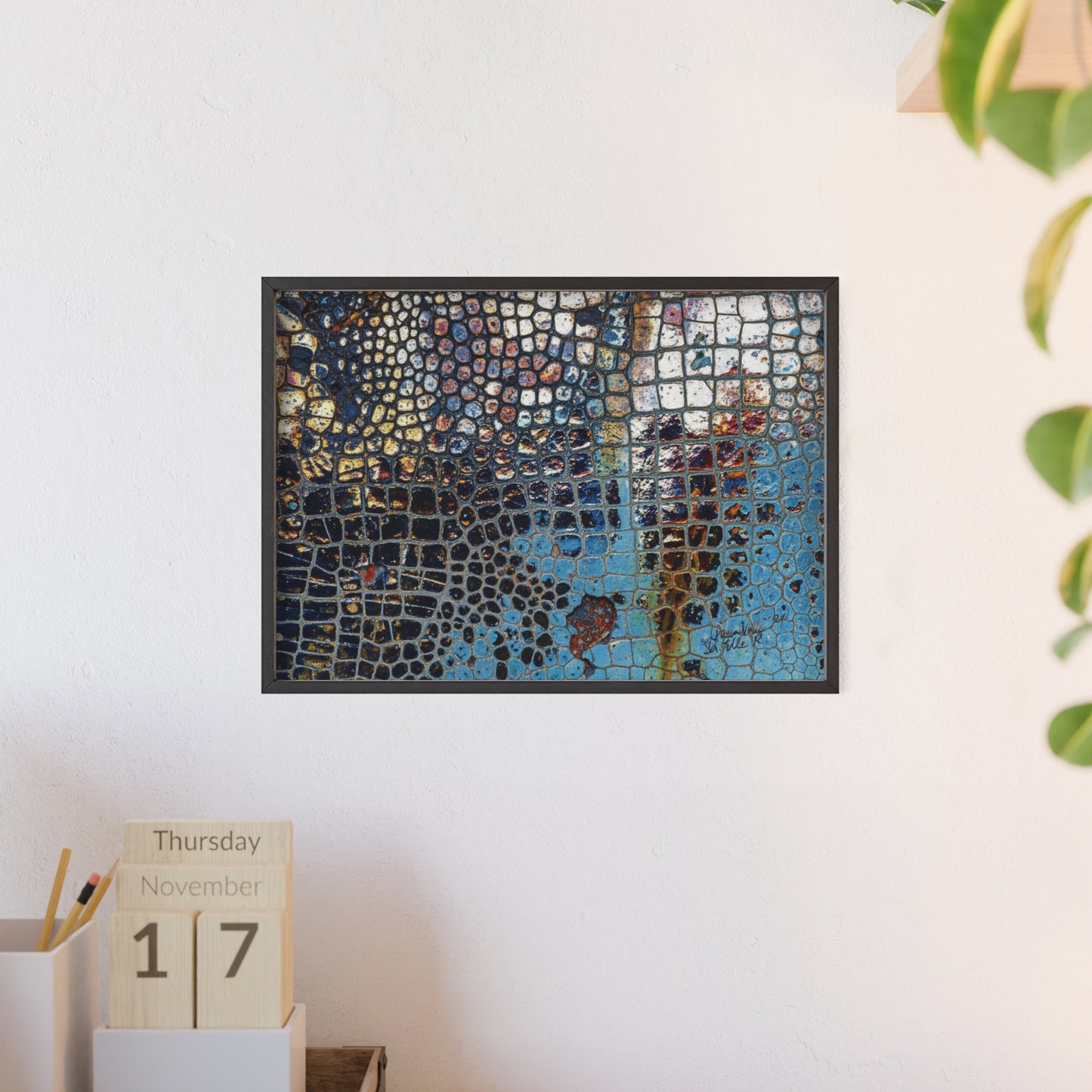 Poster with frame - Blue Cracking Crocodile Texture by QueenNoble