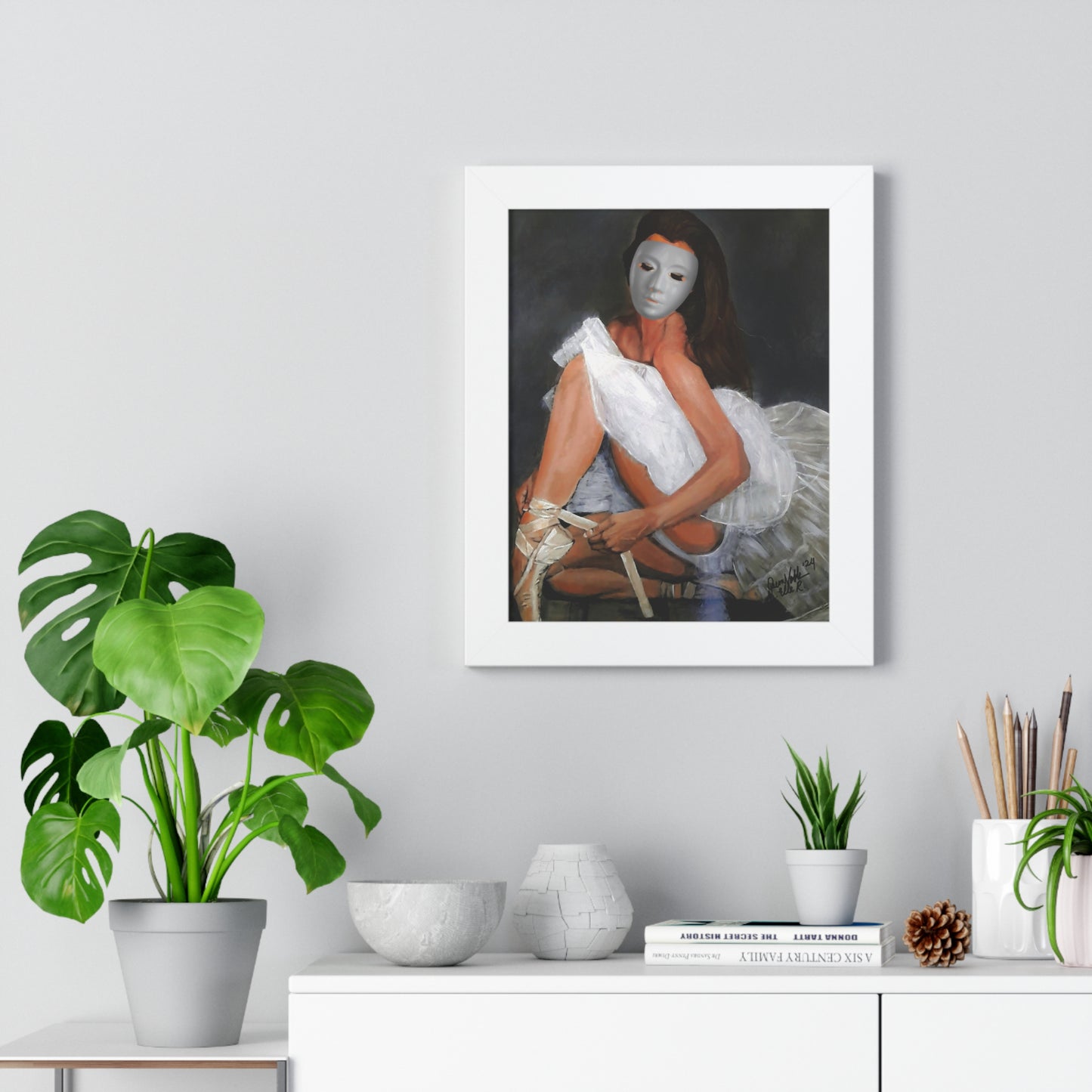 Ballerina With A Mask Wall Print Framed Vertical Poster By QueenNoble
