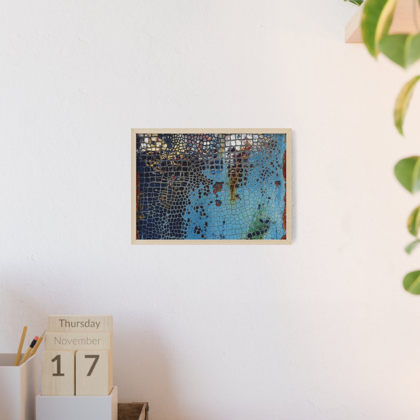 Poster with frame - Blue Cracking Crocodile Texture by QueenNoble
