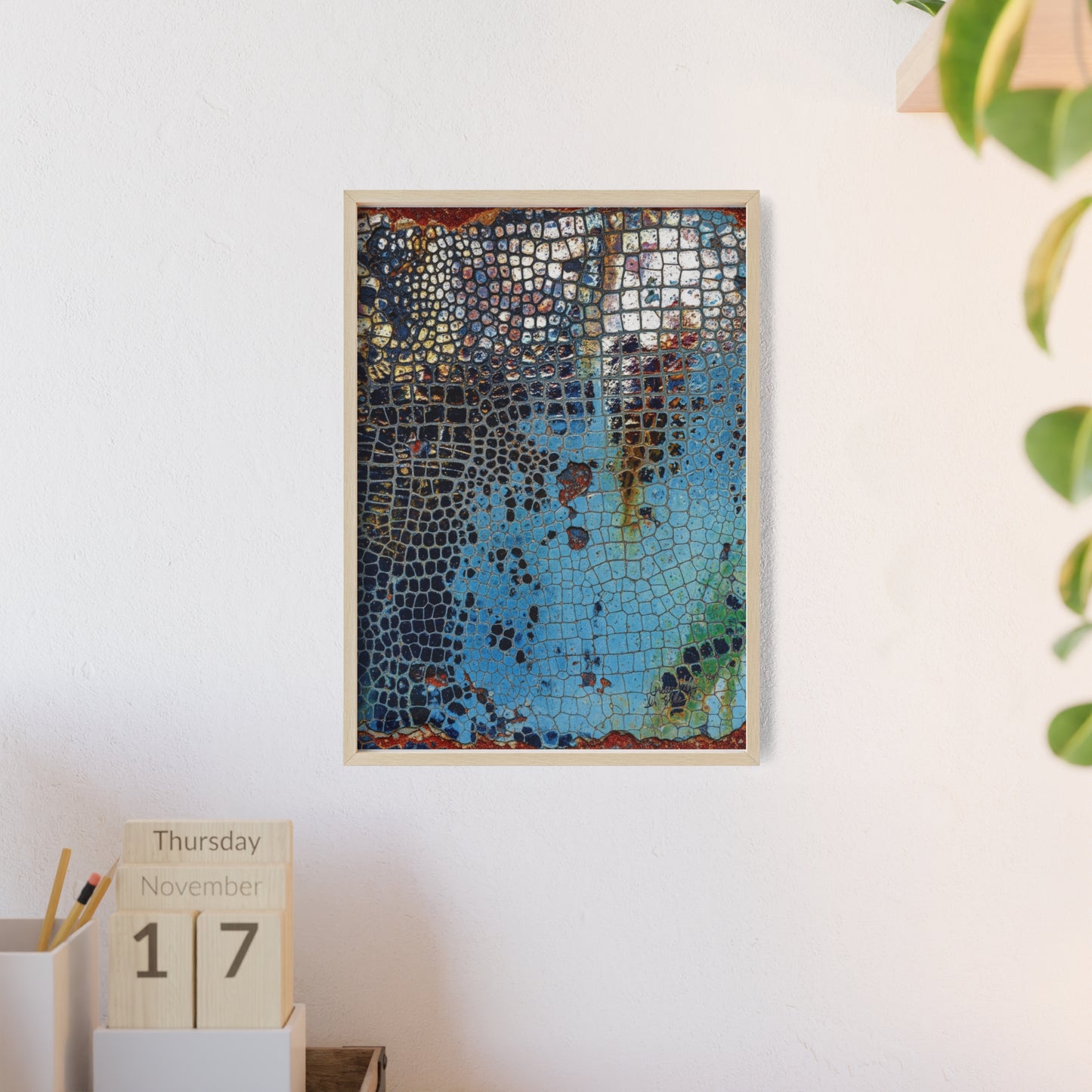 Poster with frame - Blue Cracking Crocodile Texture by QueenNoble