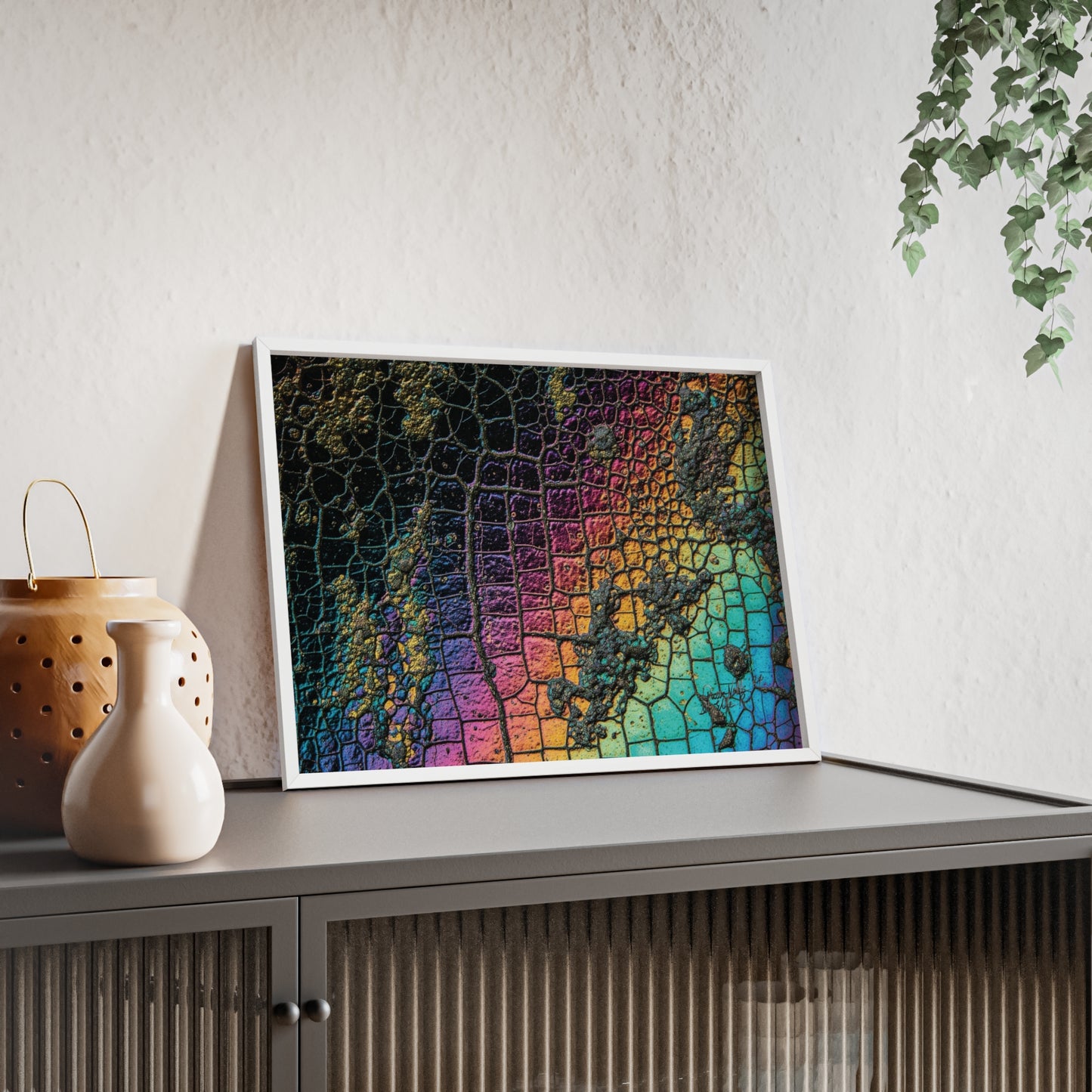 Rainbow Textured Art Poster with Wooden Frame Wall Art By QueenNoble
