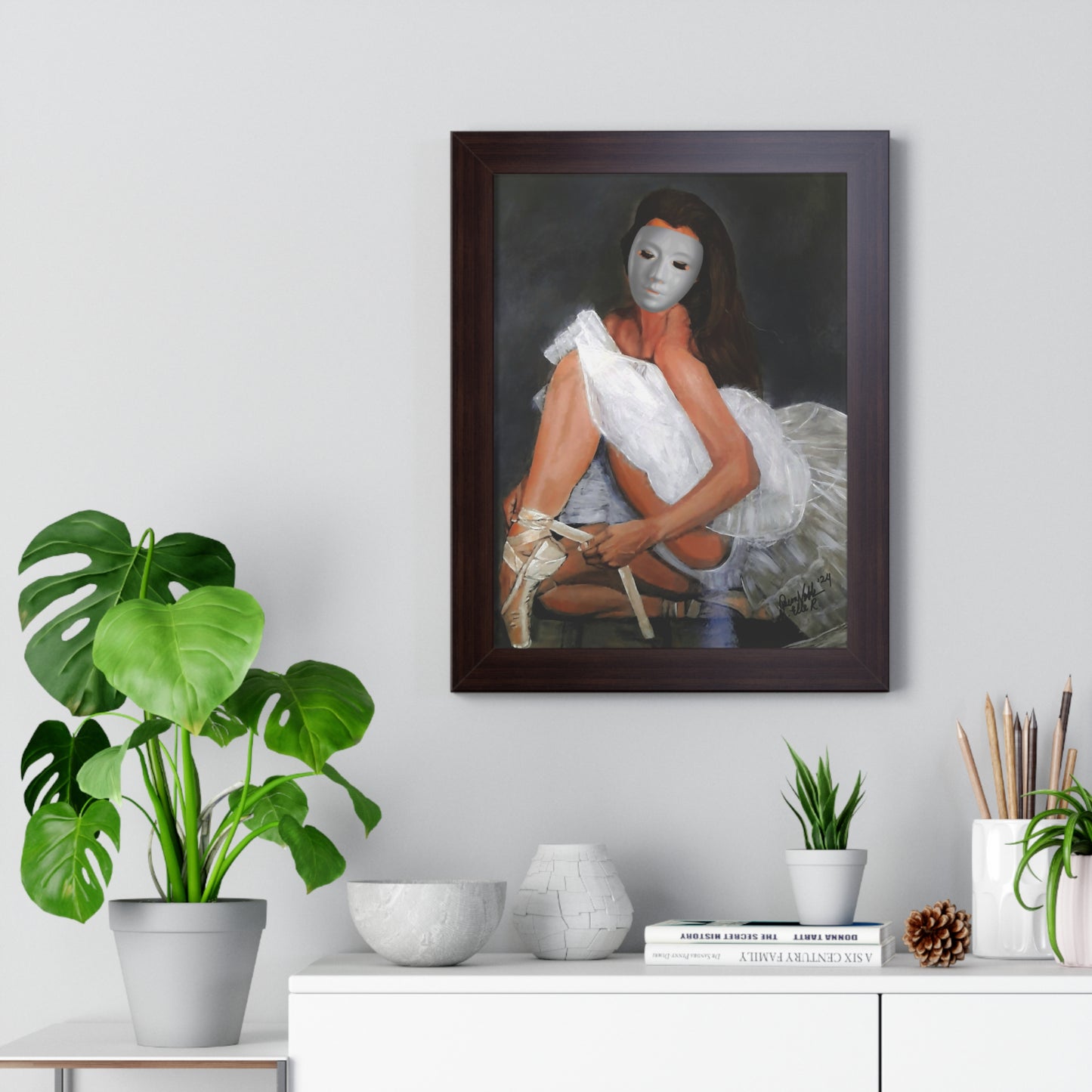 Ballerina With A Mask Wall Print Framed Vertical Poster By QueenNoble