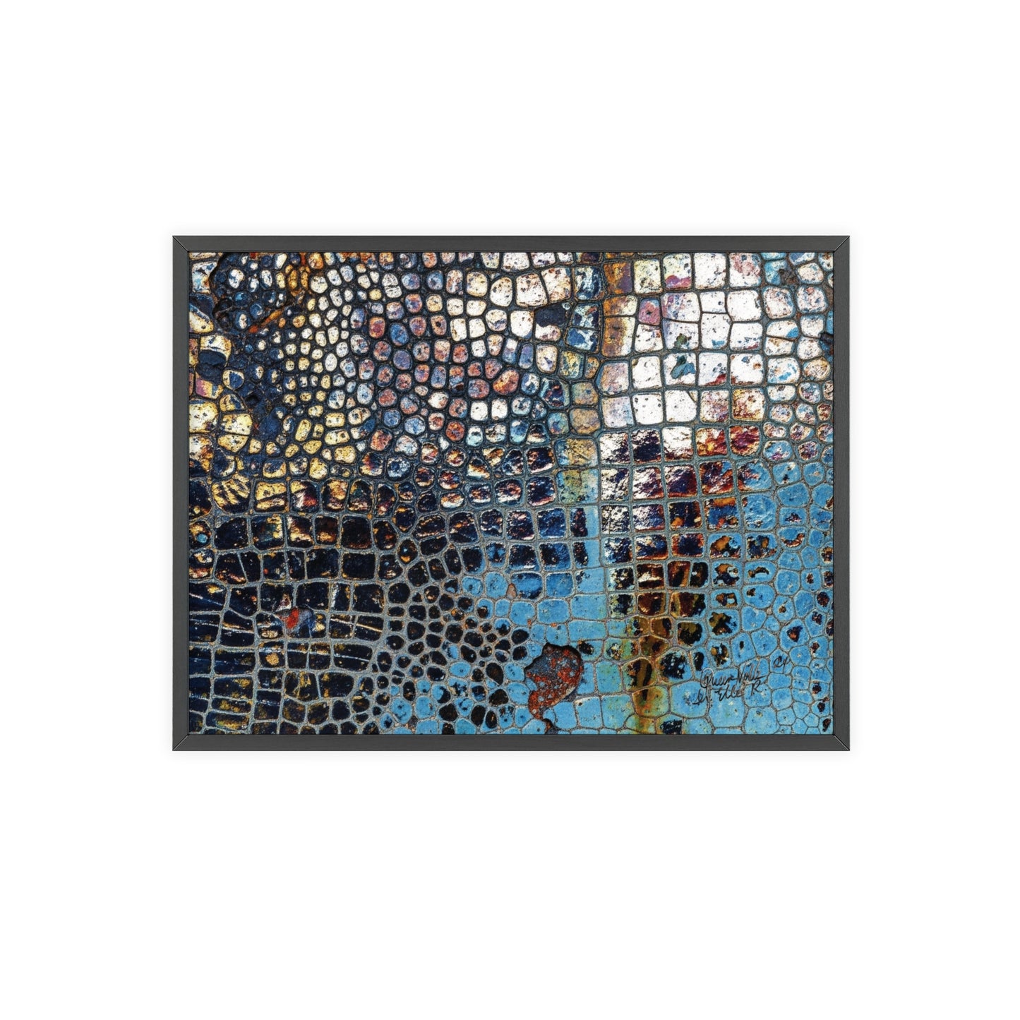 Poster with frame - Blue Cracking Crocodile Texture by QueenNoble