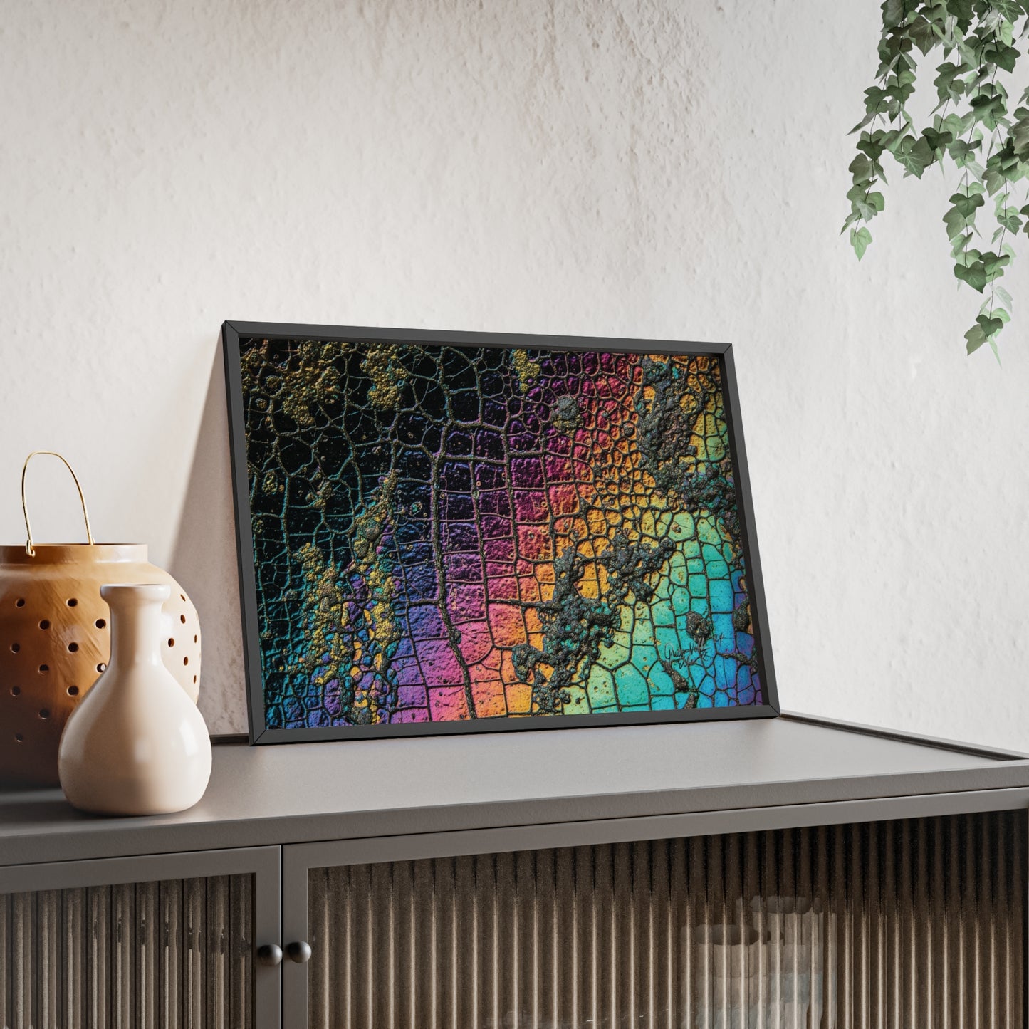 Rainbow Textured Art Poster with Wooden Frame Wall Art By QueenNoble