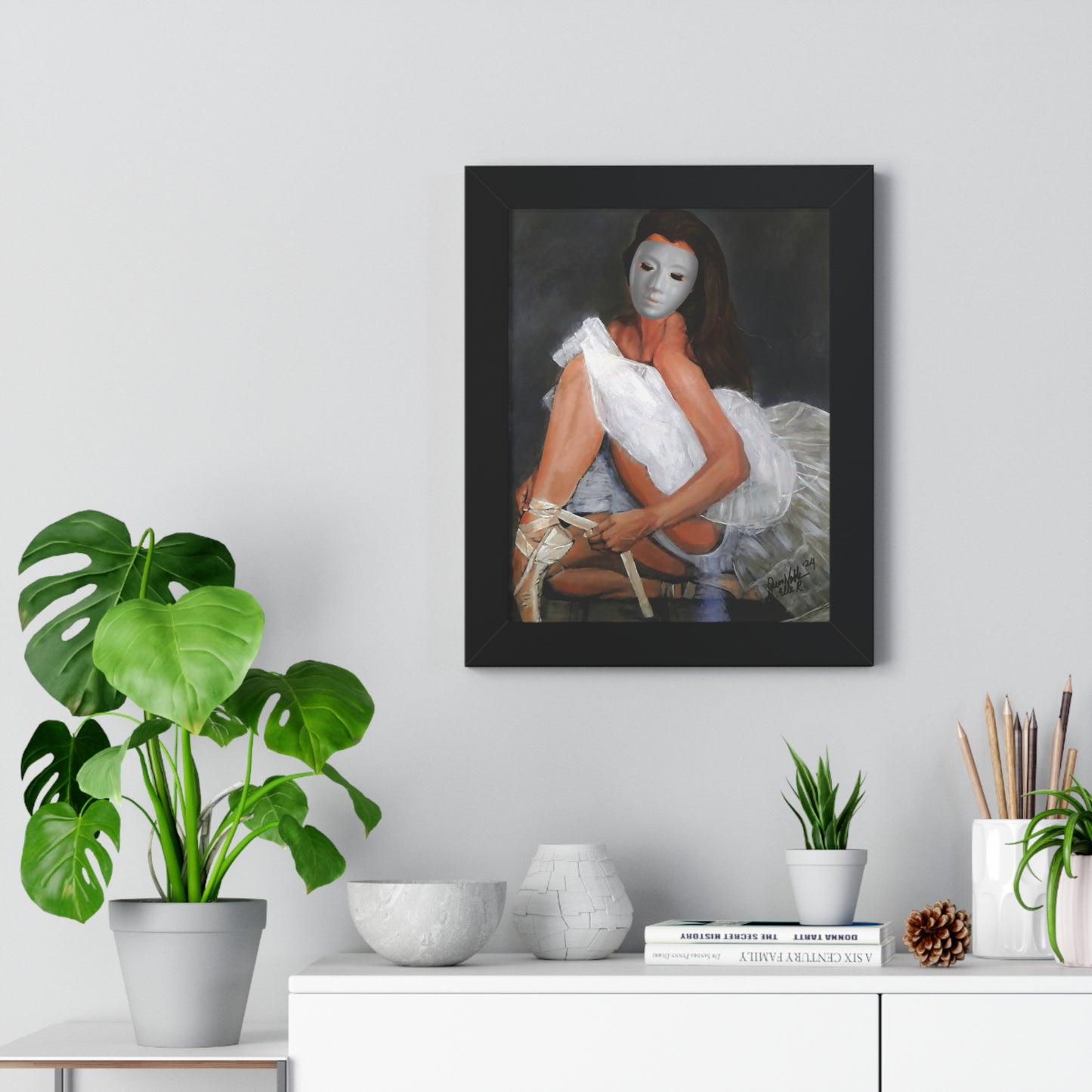 Ballerina With A Mask Wall Print Framed Vertical Poster By QueenNoble