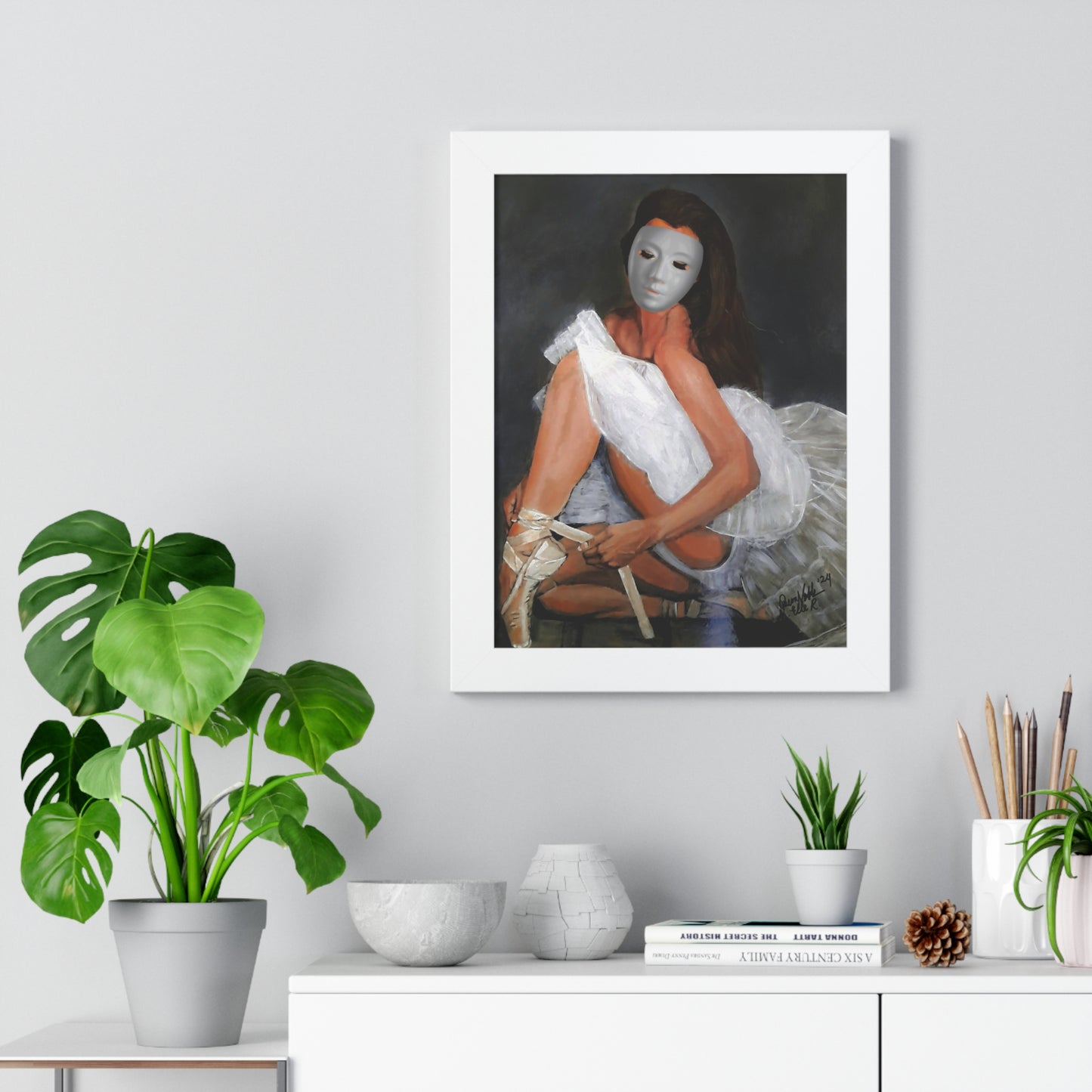 Ballerina With A Mask Wall Print Framed Vertical Poster By QueenNoble