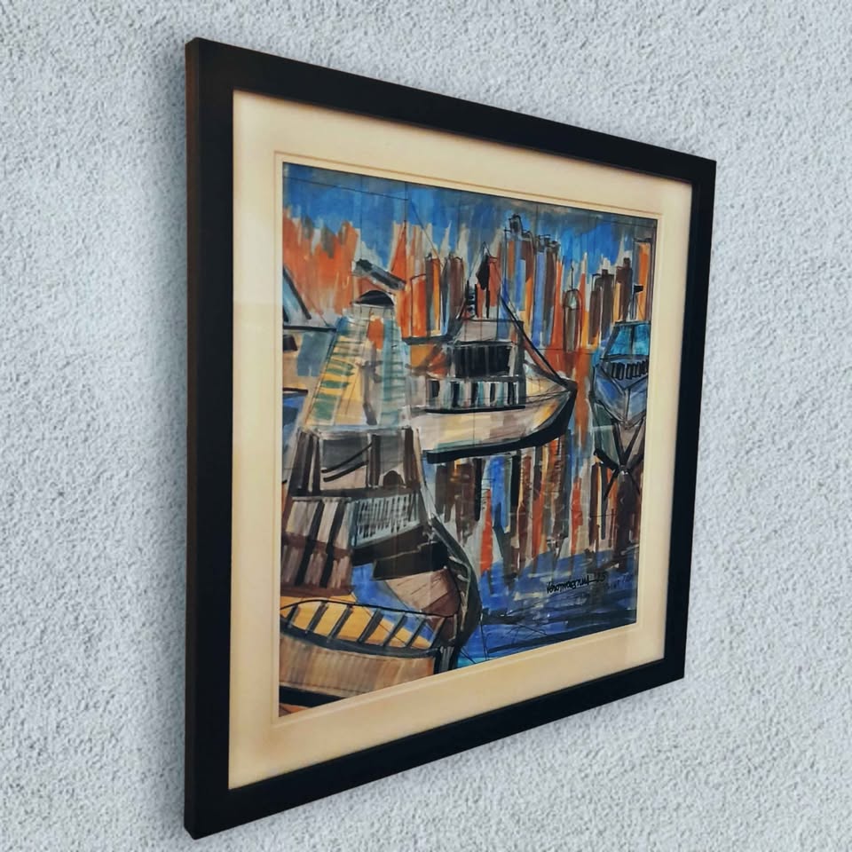 Manila Yacht Club - Framed Wall Art Original Art With Certificate Mid Century Modern Style