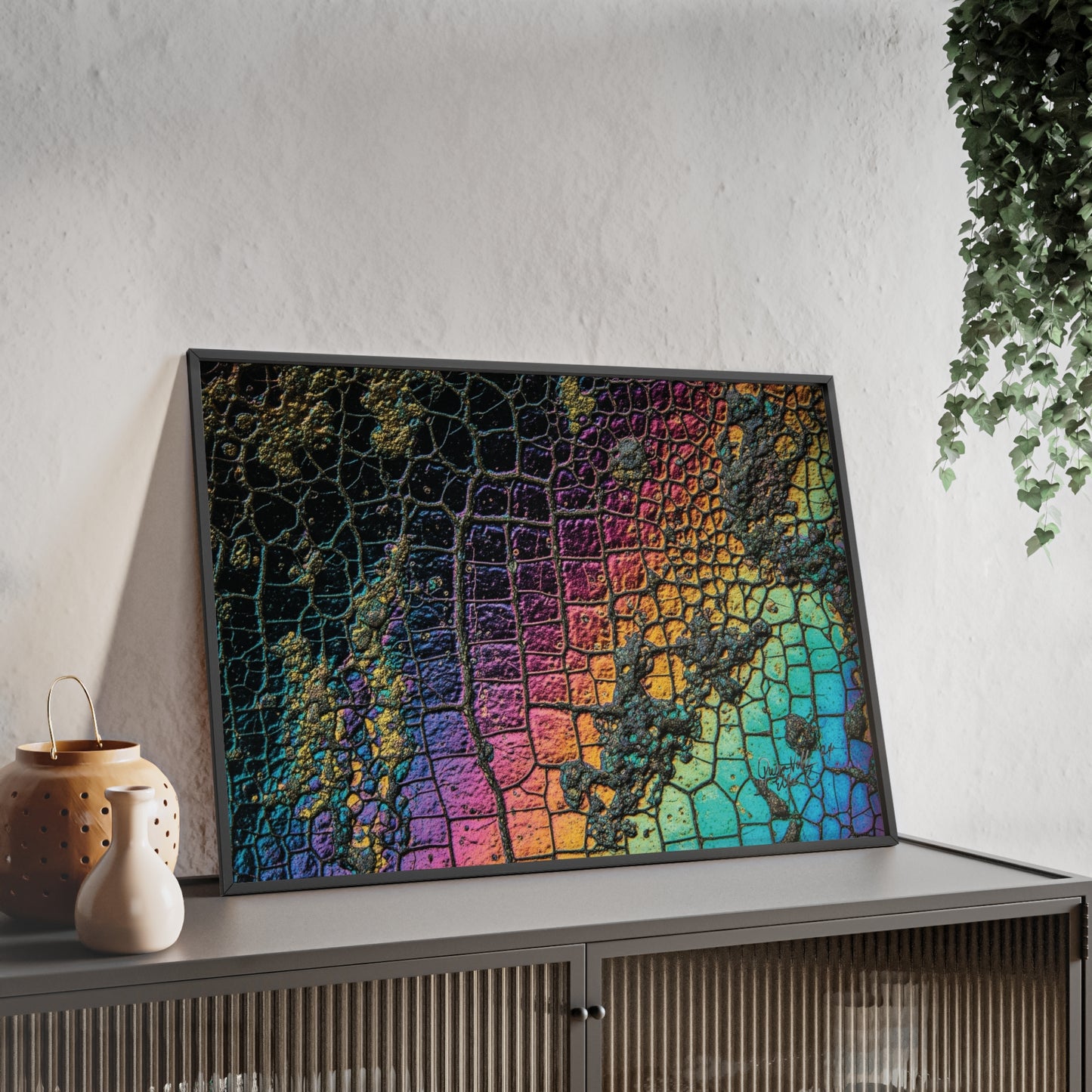 Rainbow Textured Art Poster with Wooden Frame Wall Art By QueenNoble