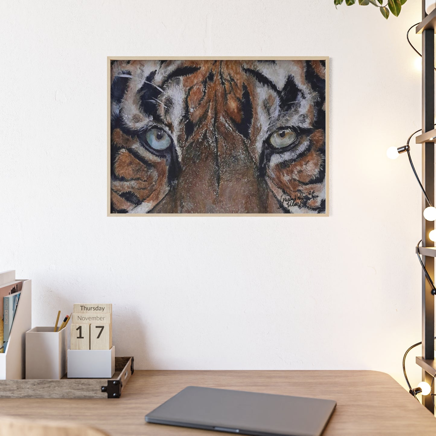 Majestic Tiger Poster with Wooden Frame, Animal Wall Art By QueenNoble