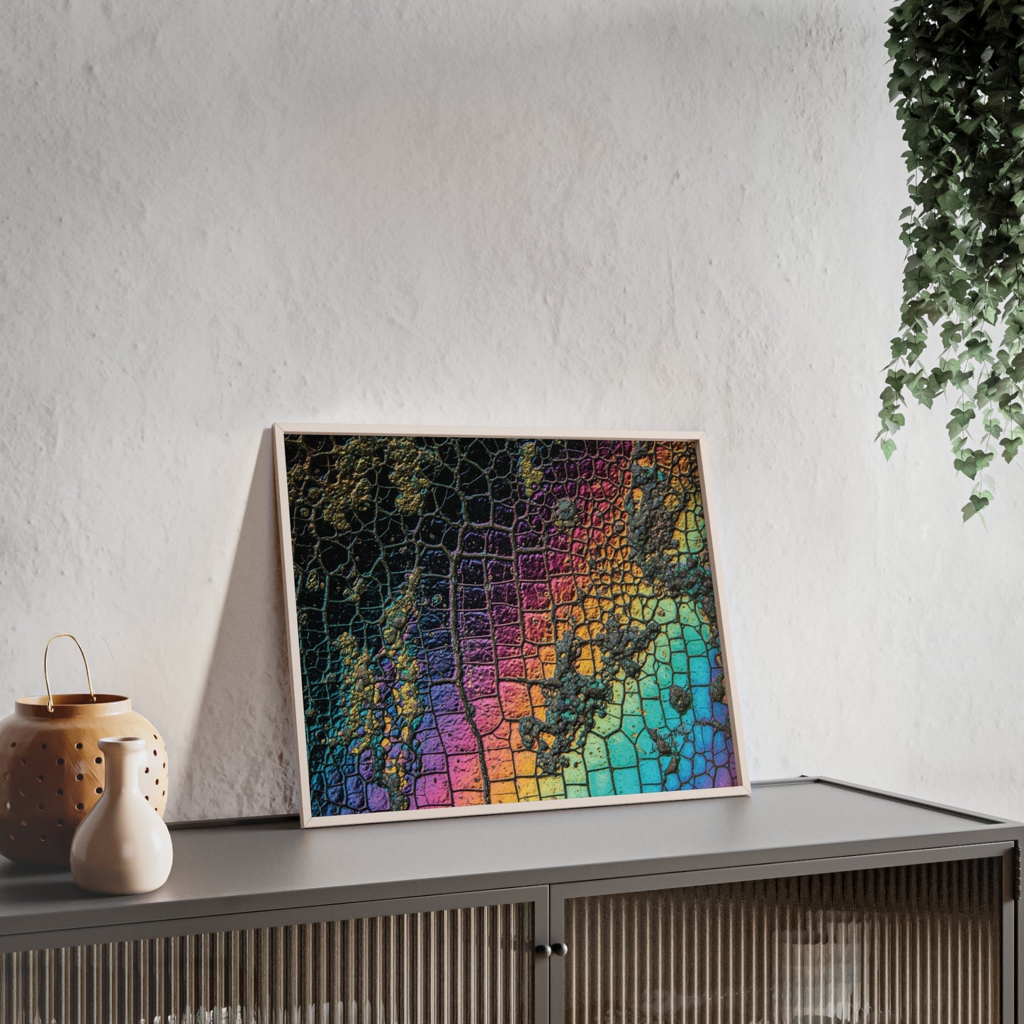 Rainbow Textured Art Poster with Wooden Frame Wall Art By QueenNoble