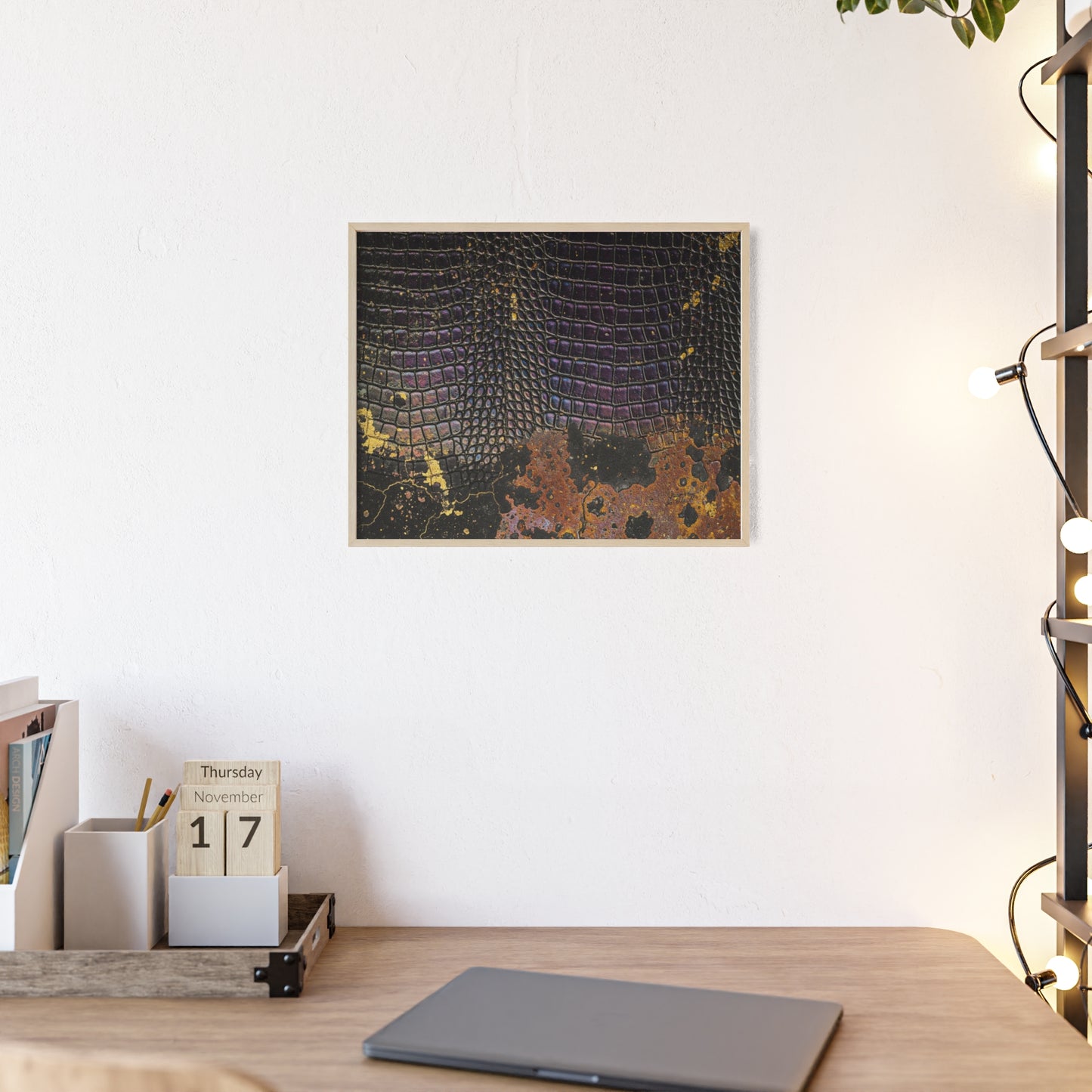 Purple Golden Crocodile Framed Poster Wall Art By QueenNoble
