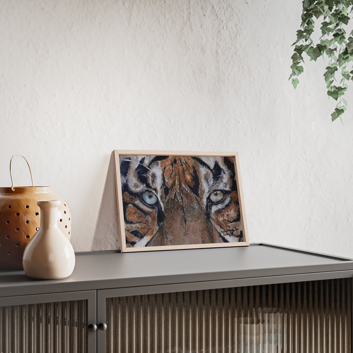 Majestic Tiger Poster with Wooden Frame, Animal Wall Art By QueenNoble