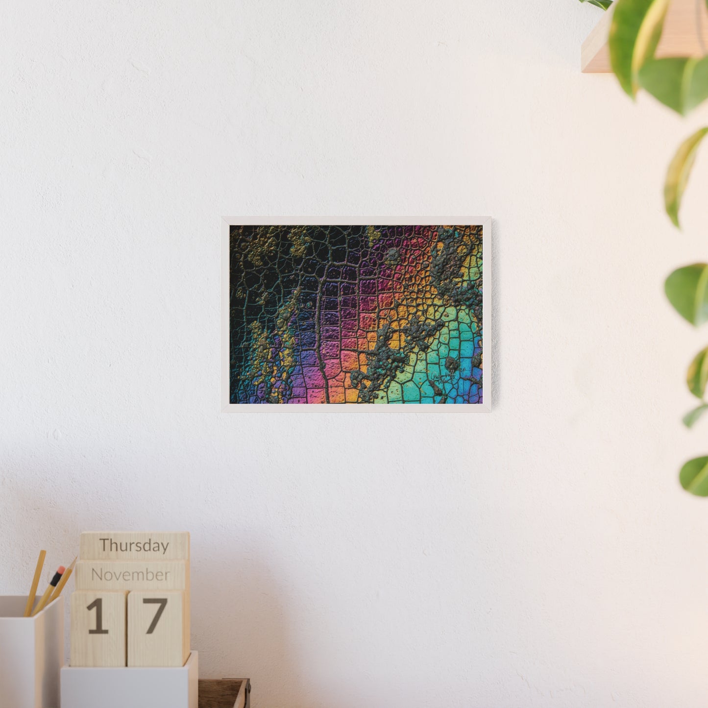 Rainbow Textured Art Poster with Wooden Frame Wall Art By QueenNoble