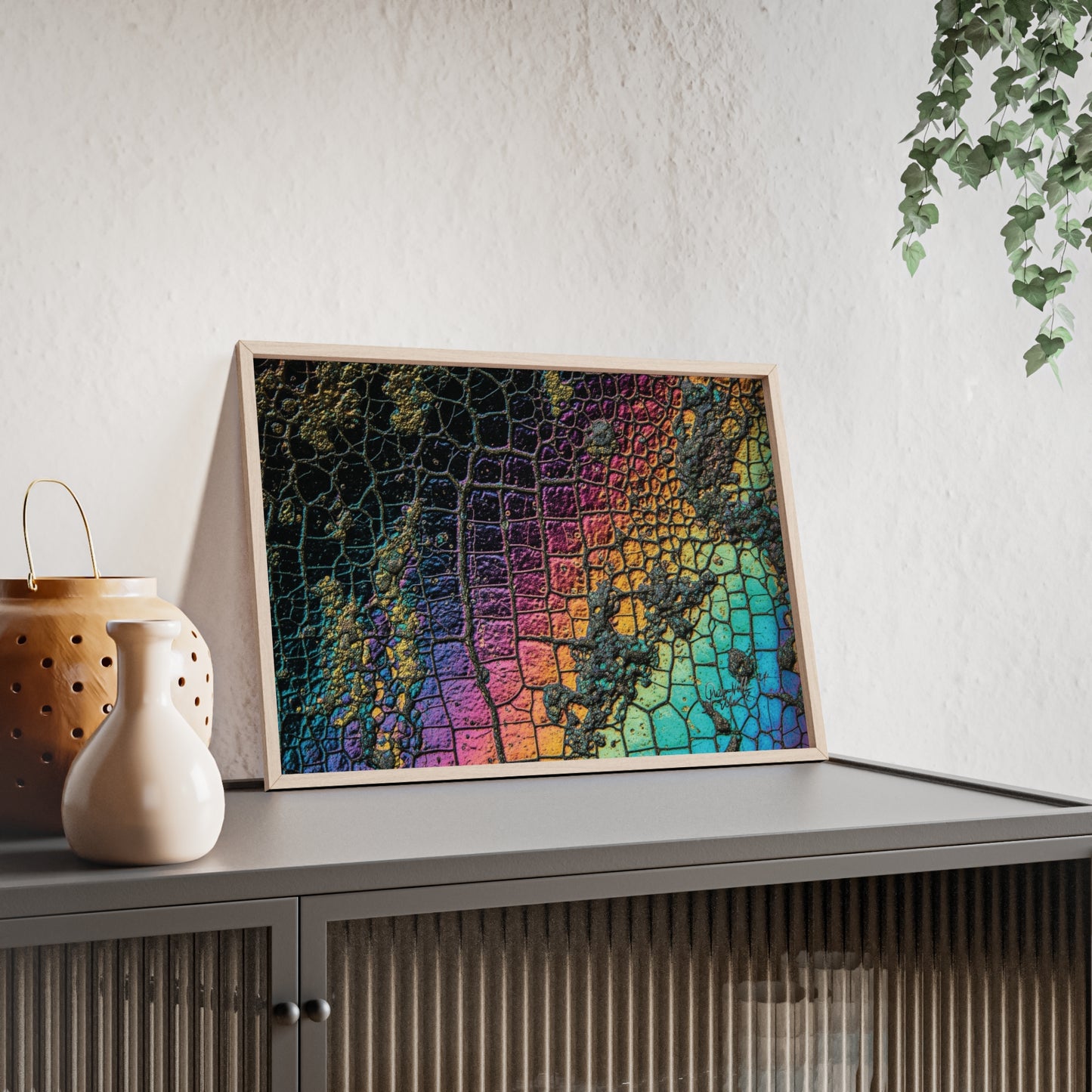 Rainbow Textured Art Poster with Wooden Frame Wall Art By QueenNoble
