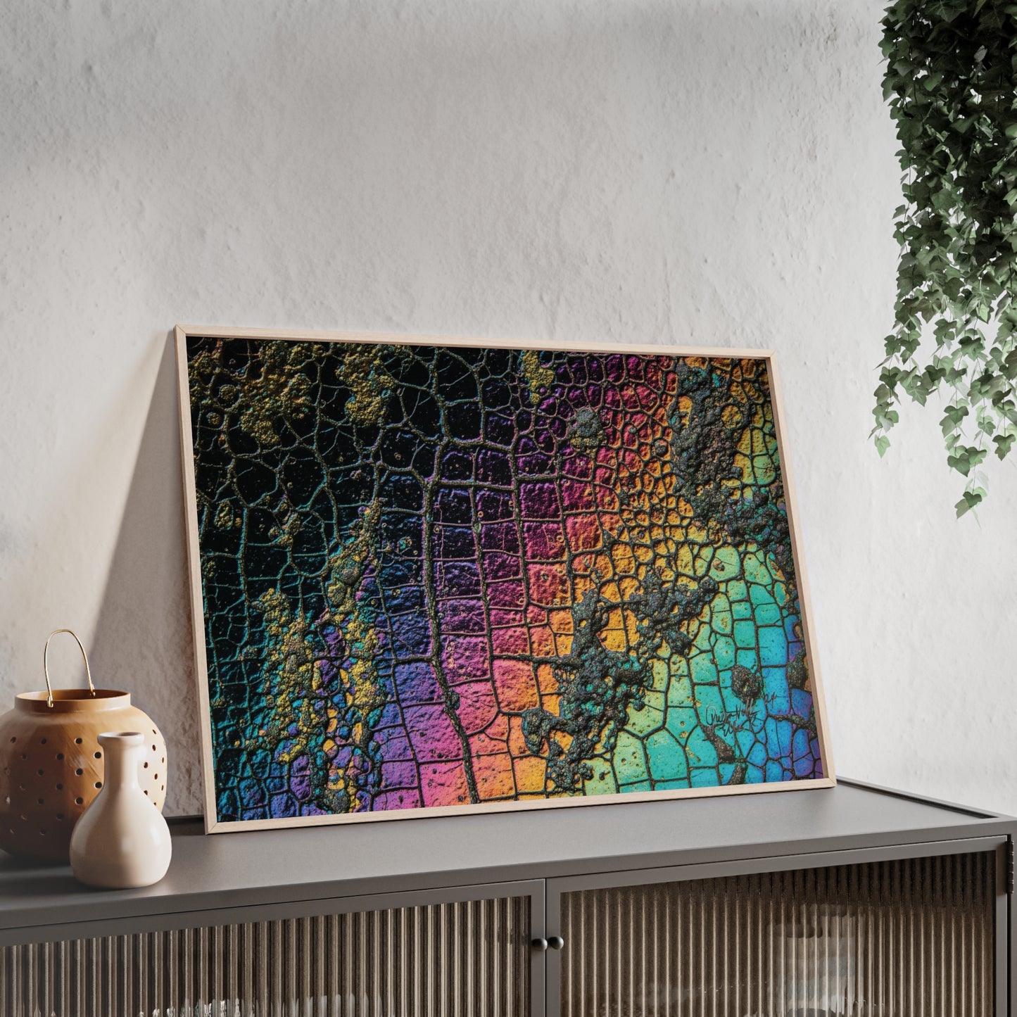 Rainbow Textured Art Poster with Wooden Frame Wall Art By QueenNoble