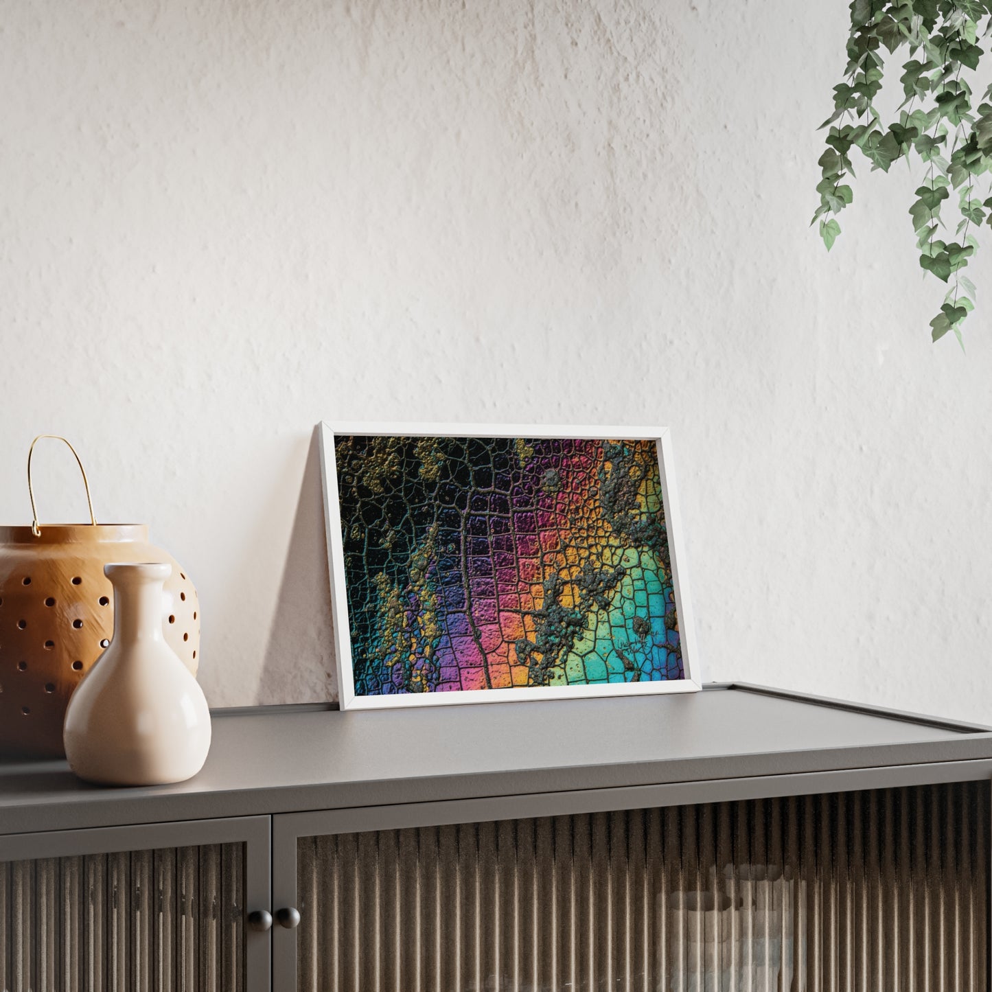 Rainbow Textured Art Poster with Wooden Frame Wall Art By QueenNoble